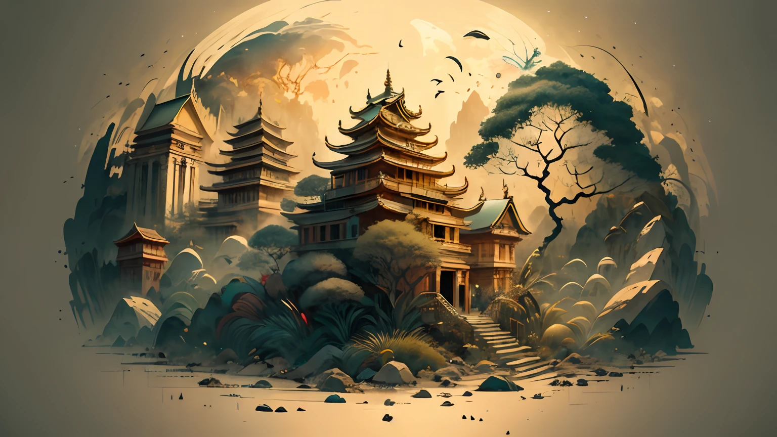 Absurd, high resolution, ultra-detailed, (1 girl:1.3), broken, design a beautiful temple scene, intricate architecture, lush gardens, and a sense of peace and spirituality. Broken, creating an image of a destructive demon with terrifying features, dark powers, and a thirst for chaos and destruction. Broken, designed with a fisheye effect image that captures a wide field of view with a unique curved viewing angle. Break to create rooftop views in urban environments with panoramic cityscapes, dramatic skylines, and a sense of elevation. Break , illustrating the tender moments between parents and children, capturing their bonds, love, and connection. Broken, using pointillism to illustrate images, carefully placed tiny dots of color to create a cohesive and visually stunning whole.