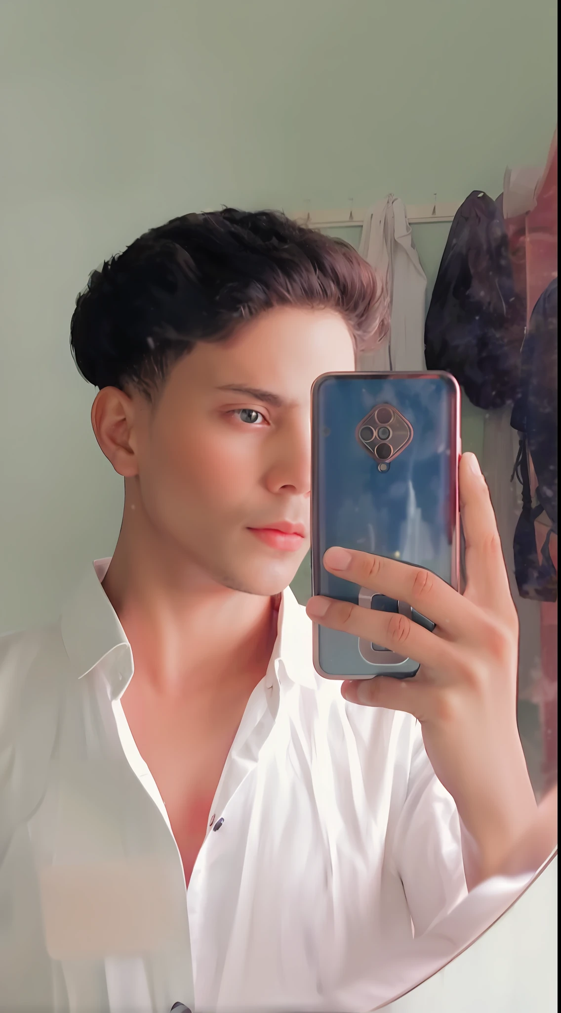arafed man taking a selfie in front of a mirror, profile pic, headshot profile picture, portait photo profile picture, with same hairstyle, mirror selfie, delicate androgynous prince, avatar image, profile image, profile shot, androgynous person, instagram model, inspired by Jean Xceron, with instagram filters, beautiful androgynous prince