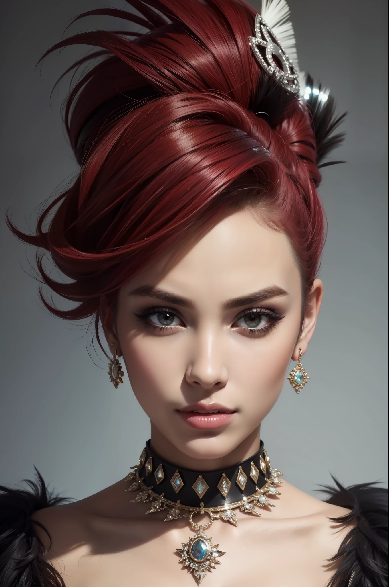 close-up portait, glamorous punk woman, jewelry, latin american