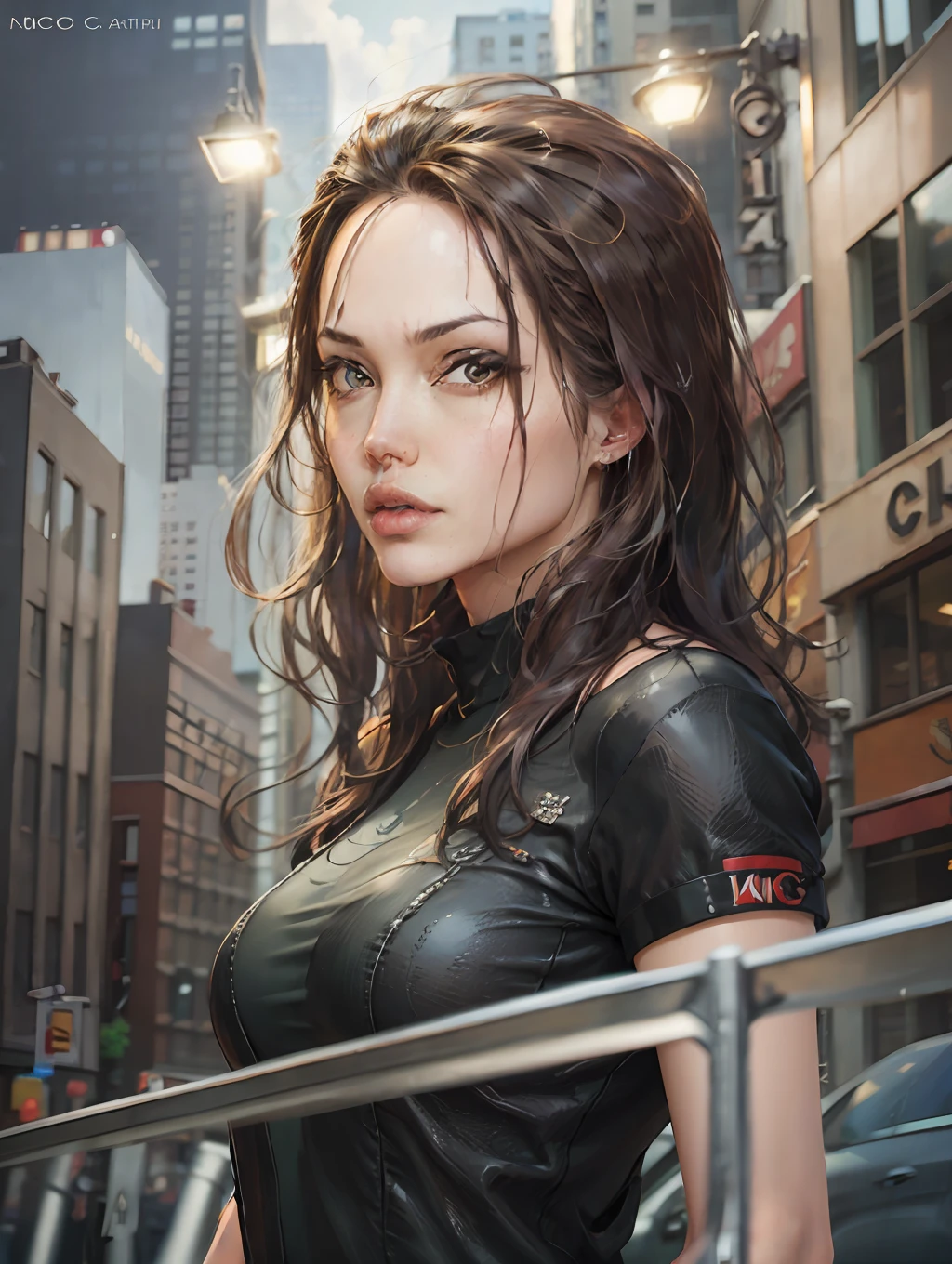 Realistic Potrait of Nico Robin, art by Eichiro Oda, in the City of New York, High Resolution --auto --s2