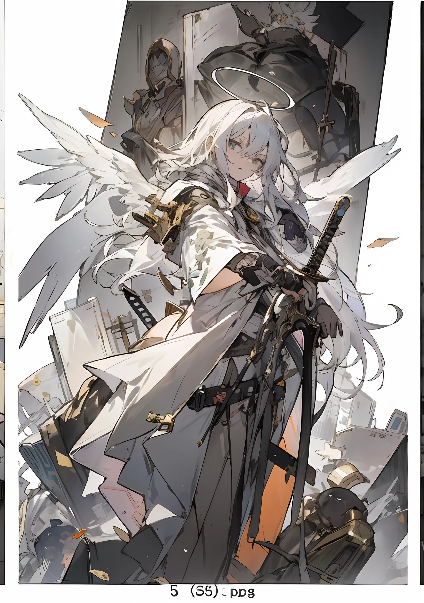 anime characters are standing in front of a wall with a sword,  light novel cover art, Epic light novel art cover, Detailed key anime art, ethereal anime, white-haired god, best anime character design