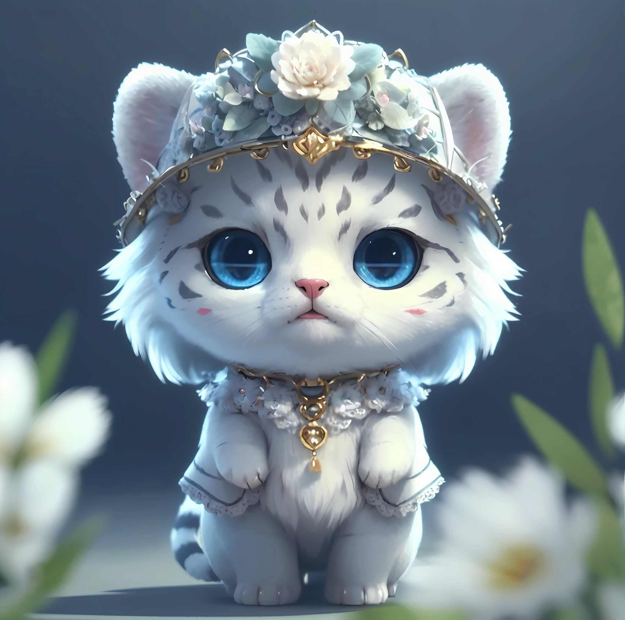 There is a white tiger with a hat on its head, Cute detailed digital art, lovely digital painting, adorable digital art, cute 3 d render, cute detailed artwork, Dumb tiger, Kawaii Tiger, Very beautiful and cute tiger girl, Anime visuals of cute tigers, Anime Tiger, Anthropomorphic tigress, A cute tiger, Anthropomorphic tiger