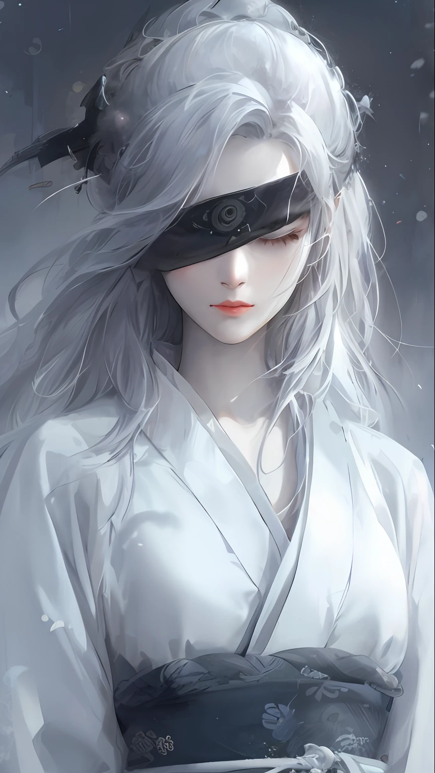 a close up of a woman with white hair and a white mask, beautiful character painting, guweiz, artwork in the style of guweiz, white haired deity, by Yang J, epic exquisite character art, stunning character art, by Fan Qi, by Wuzhun Shifan, guweiz on pixiv artstation