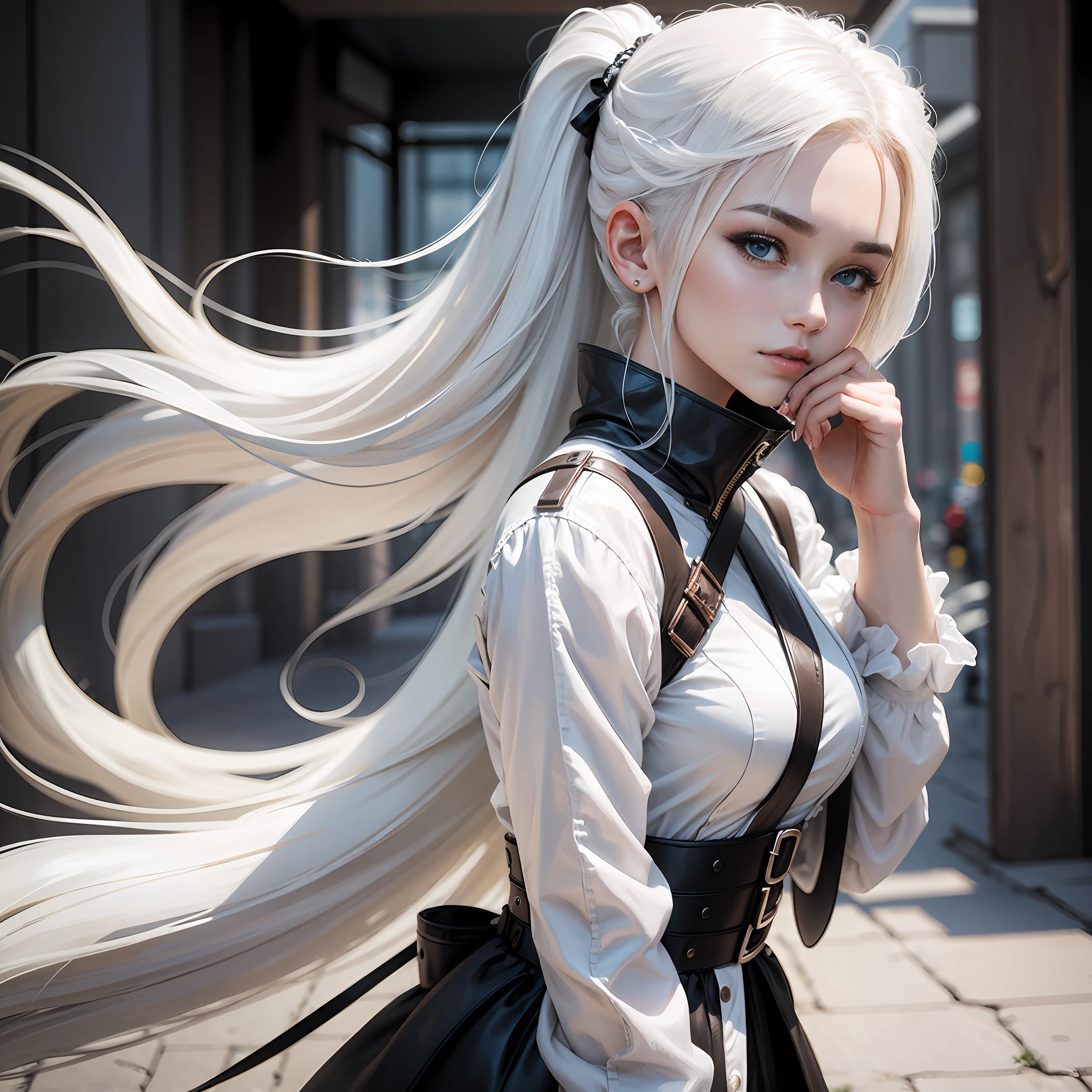 Girl with side face, White hair, Superb half, 20 years old