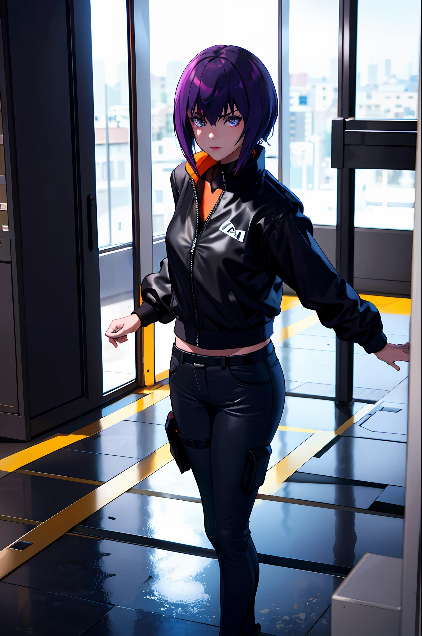 absurdres, best quality, 1girl, solo, looking at viewer, eye focus, motoko_kusanagi, black jacket