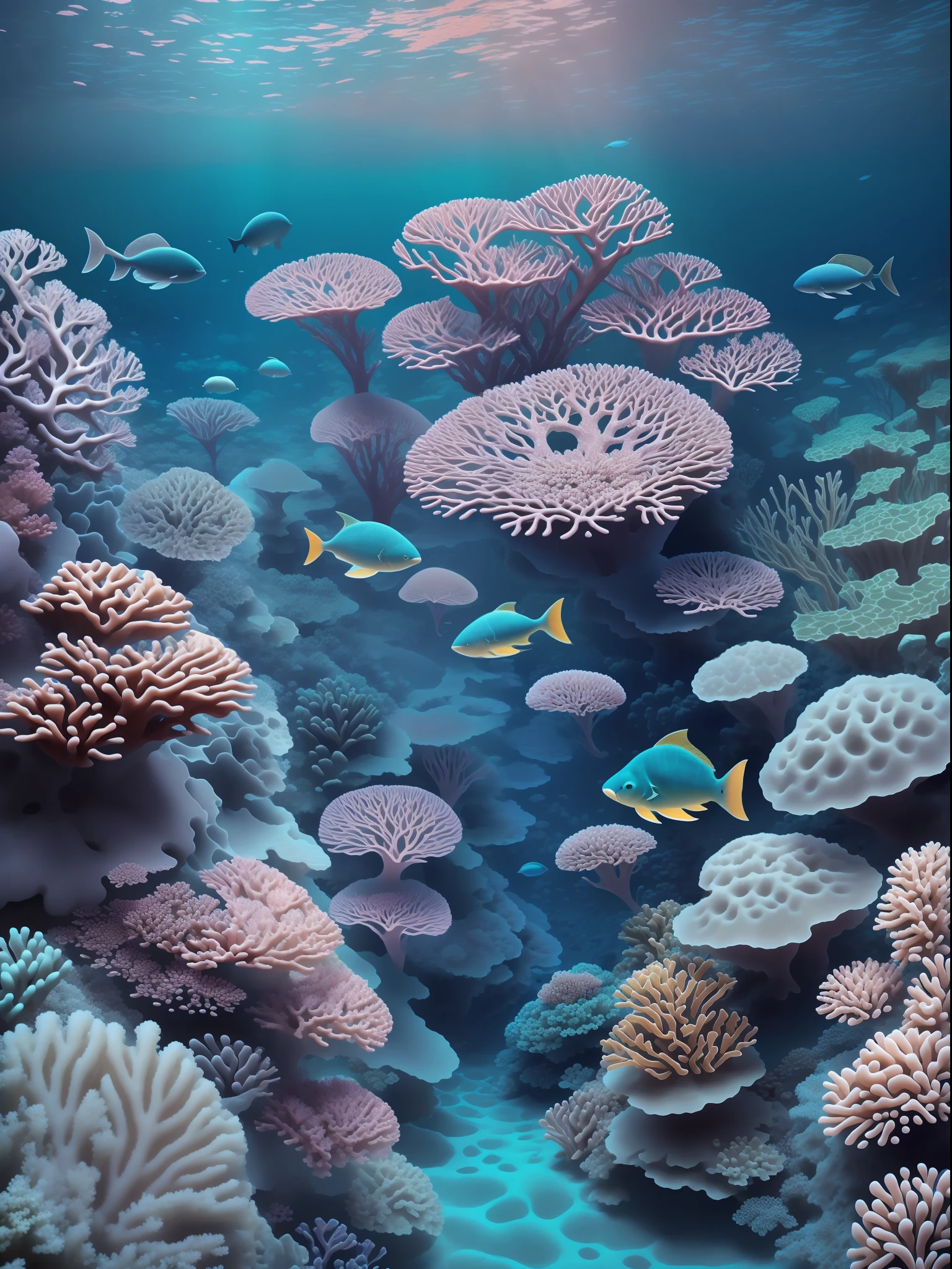 Extremely delicate,Layered CG quality,Masterpiece level level of work,Reveal the underwater world、A magnificent sight of marine life and beautiful coral reefs,Bring the picture to you,Feel like you're there,I can't help but sigh at the beauty of nature。