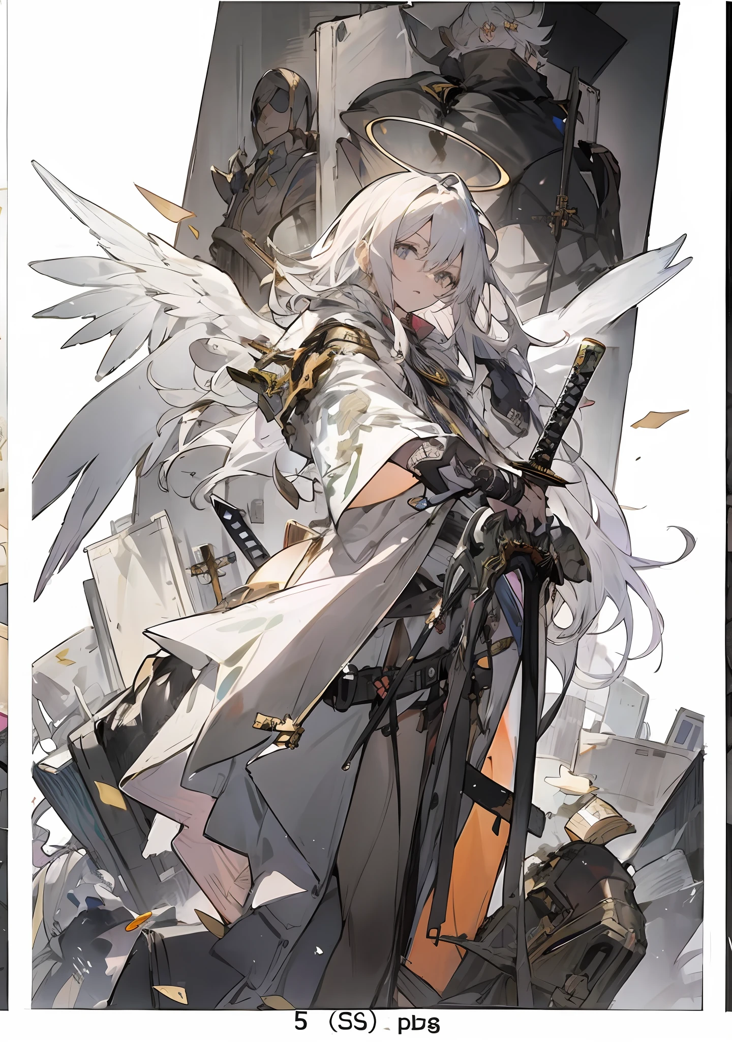 anime characters are standing in front of a wall with a sword, light novel cover art, Epic light novel art cover, Detailed key anime art, ethereal anime, White-haired god, best anime character design