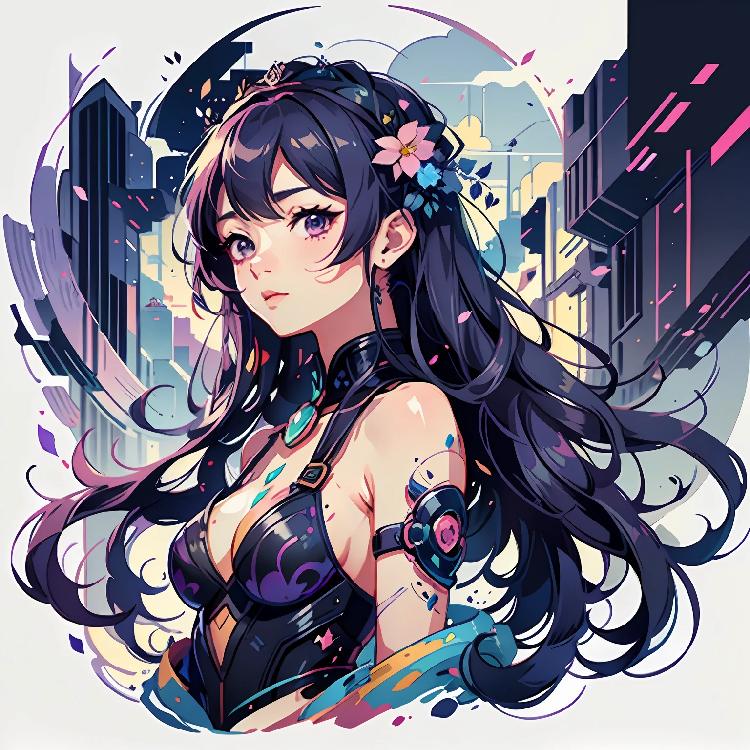 flat ilustration anime girl with long purple hair wearing a purple dress and a tiable, um desenho de anime por Kamagurka, Pixiv, Arte de Fantasia, arte de anime digital detalhada, Estilo anime 4K, arte detalhada do anime, deusa anime, Nice anime art style, Princesa Anime, anime moe artstyle, 8k arte detalhada de alta qualidade, arte detalhada do anime, anime illustration