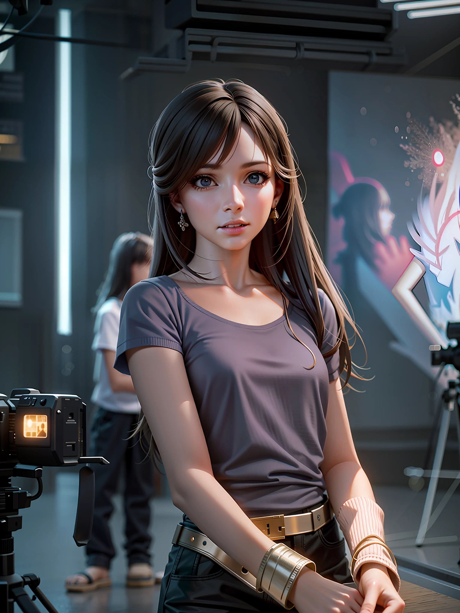 There is a woman standing in front of the camera, Realistic anime 3 D style, trending on cgstation, photorealistic anime girl rendering, 3 d anime realistic, Surrealism female students, Surrealism female students, 8K Artgerm bokeh, Photorealistic anime, trending at cgstation, Guviz-style artwork