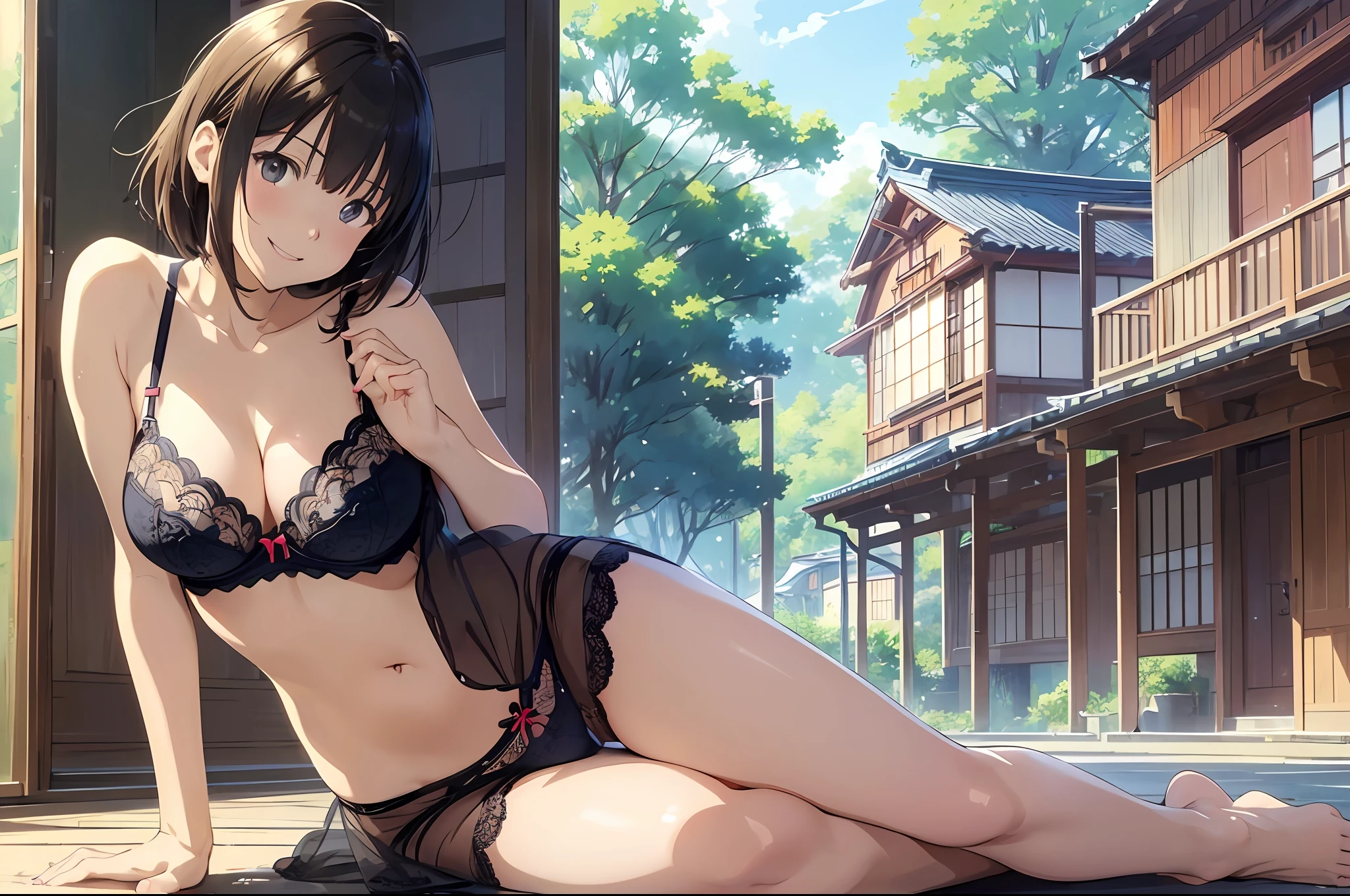 (Flat color: 0.8), (Masterpiece: 1,2), highest quality, high resolution, ultra-fine illustration, Makoto Shinkai style, Kyoto animation style, short bob,
5 girls, big, happy smile, embarrassing, (bra, panties, lace trim, barefoot, underwear only: 1.3), closeup, (NSFW: 0.8)