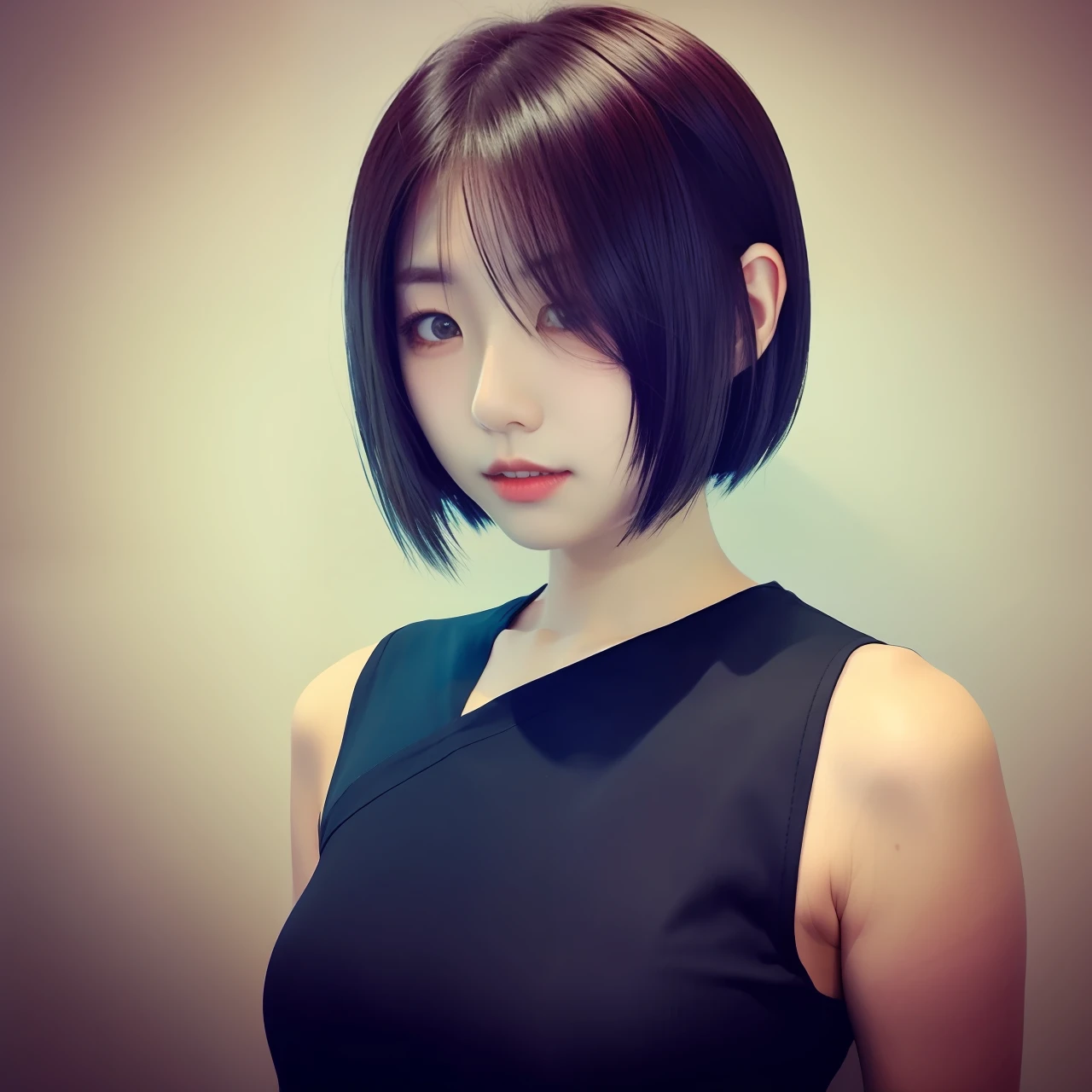 Black shoulder-length short straight hair cool two-dimensional girl