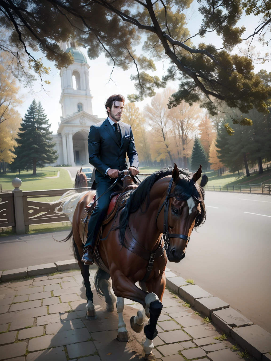 Handsome guy riding a horse，Face HD --auto