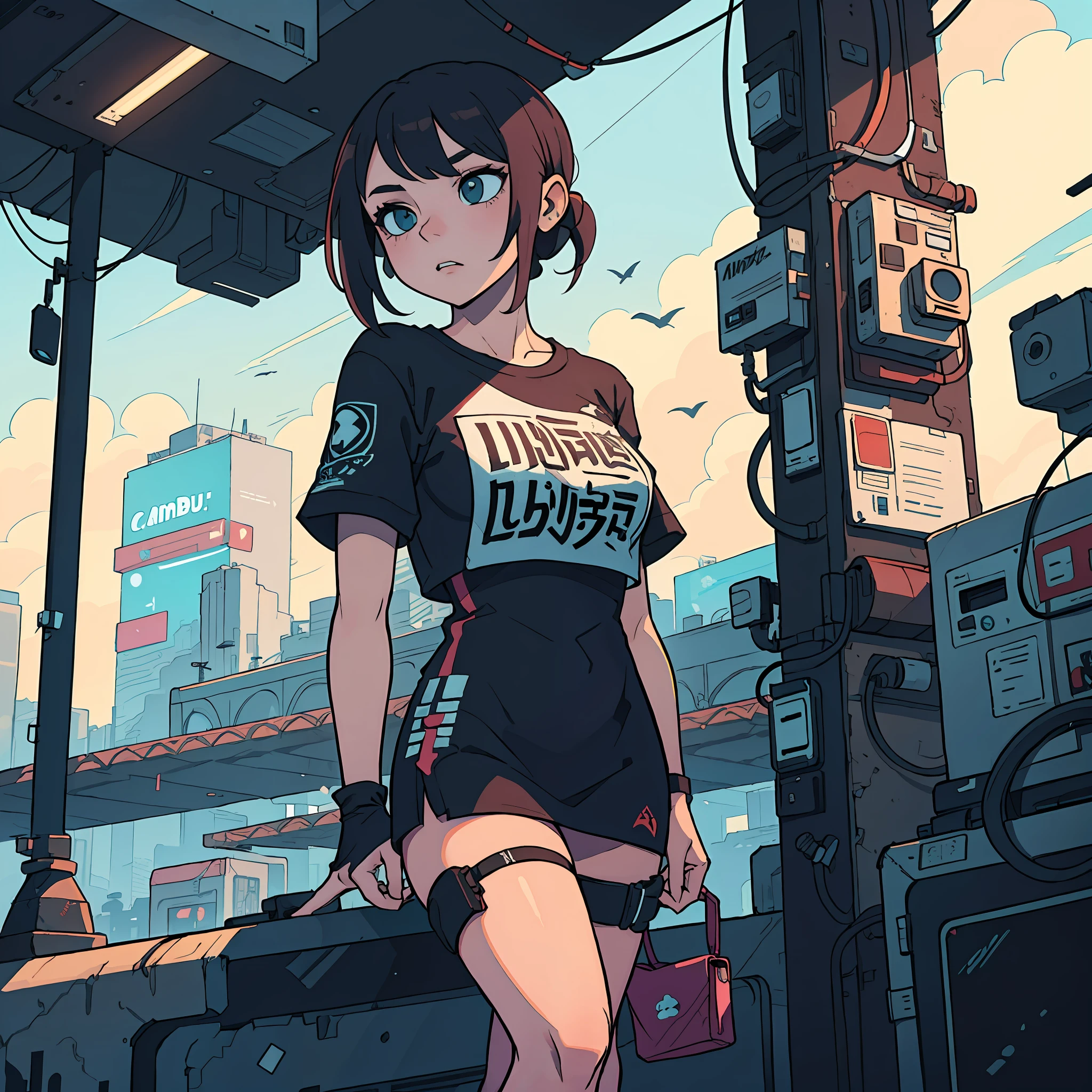 Cyberpunk, imagem vetorial, design de camiseta, isolado, fundo preto, futuristic 3D illustration, ciborgue segurando uma lata de tinta --auto