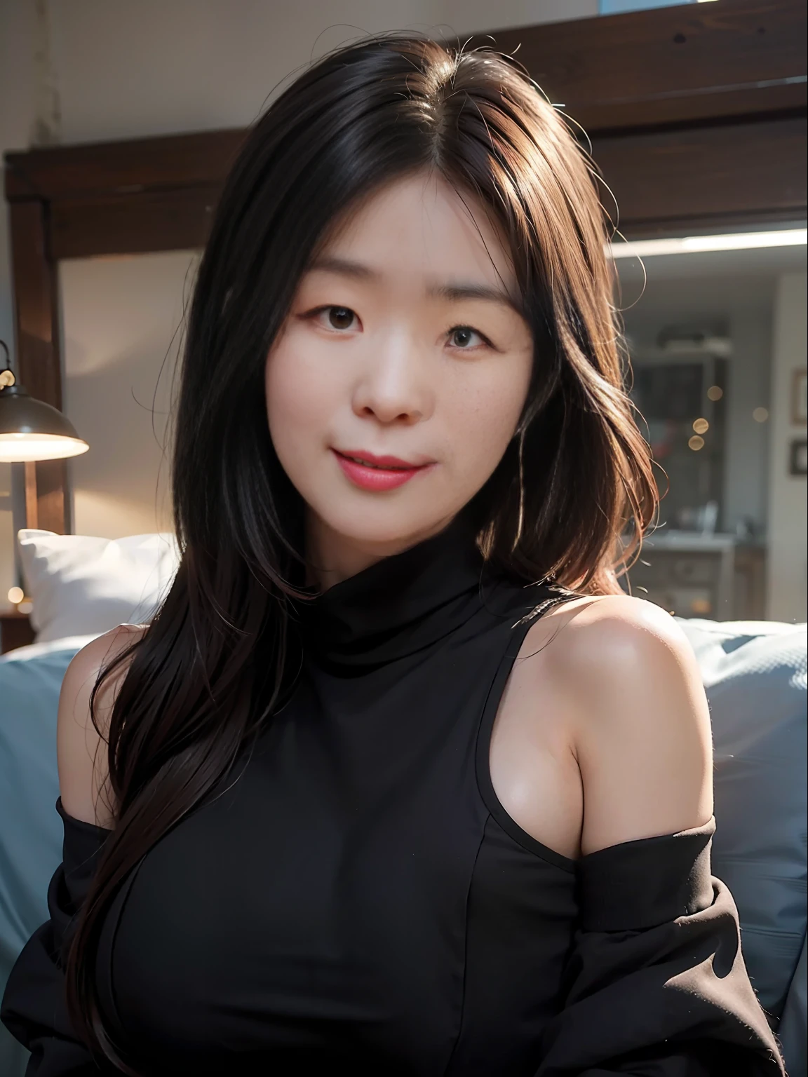 Best Picture Quality，A masterpiece，Ultra-high fineness，It's jaw-dropping，Curvaceous girl，The shoulders trembled slightly，As if whispering，Full of smiles。