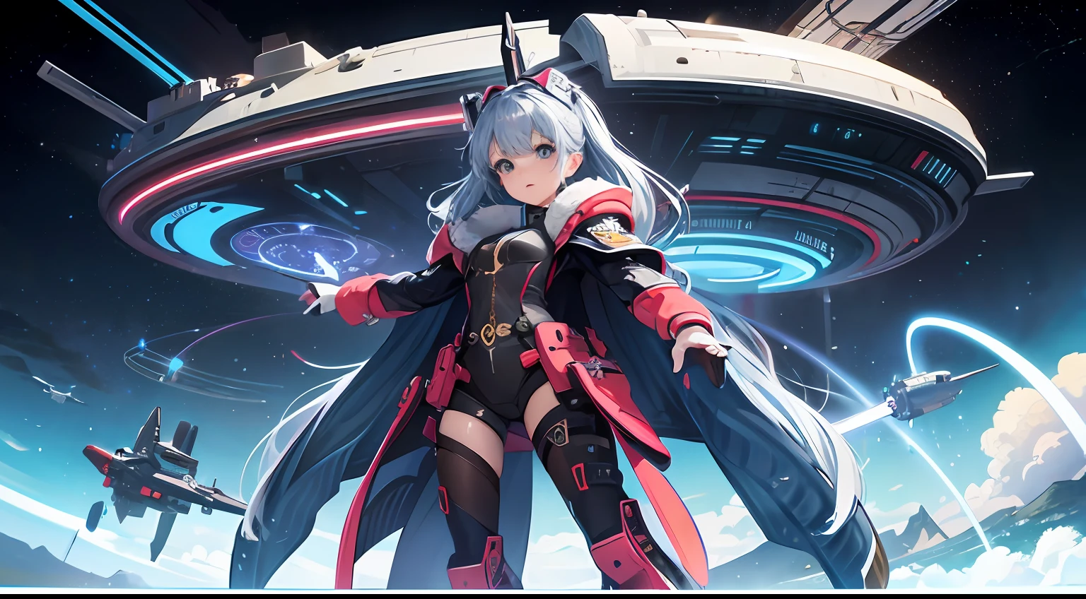 Based on surreal style，Background in outer space，Combined with Steel Bullet Warriors、Starship、A arena for the elements of the air harbor，As a promotional poster for the Taipei Game Show --auto