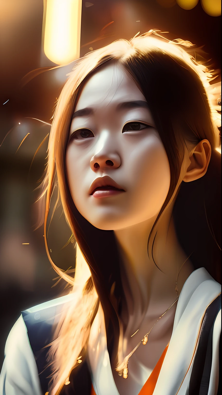 (RAW photo, best quality), (realistic, photo-realistic:1.3),best quality,highly detailed,masterpiece,ultra-detailed,illustration,1girl,upper_body,dynamic angle,world masterpiece theater,messy_long_hair,best quality,extremely detailed CG unity 8k wallpaper,ink,Amazing,cinematic lighting,lens_flare,,dunhuang_style