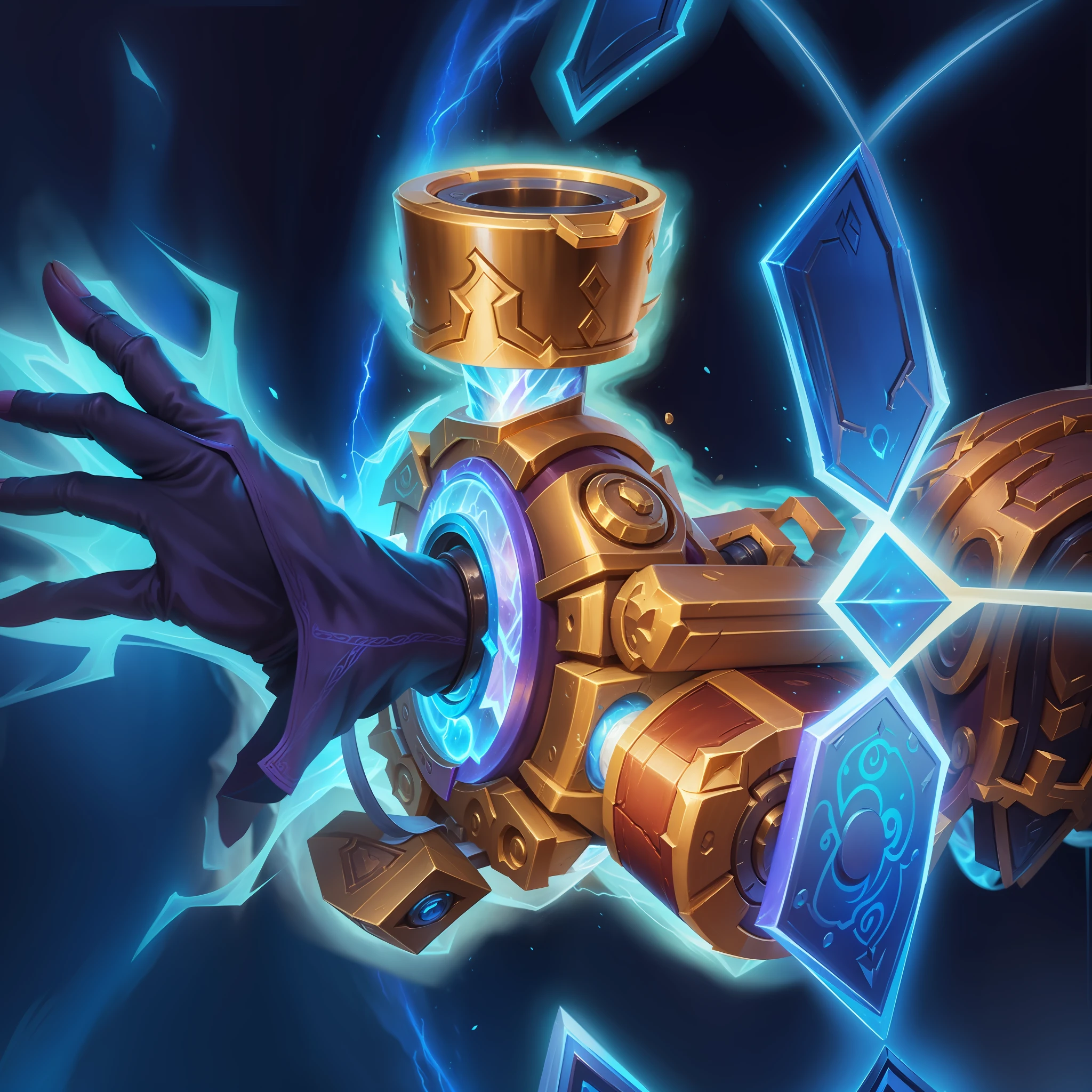 8K,Real materials,HD detail textures, A close-up of a person holding a golden object in his hand, hearthstone weapon art, lightning mage spell icon, arcane jayce, epic legends game icon, Hearthstone style art, magic spell icon, world of warcraft spell icon, league of legends arcane, arcane art style, warcraft blizzard weapon art, hearthstone art style, league of legends inventory item