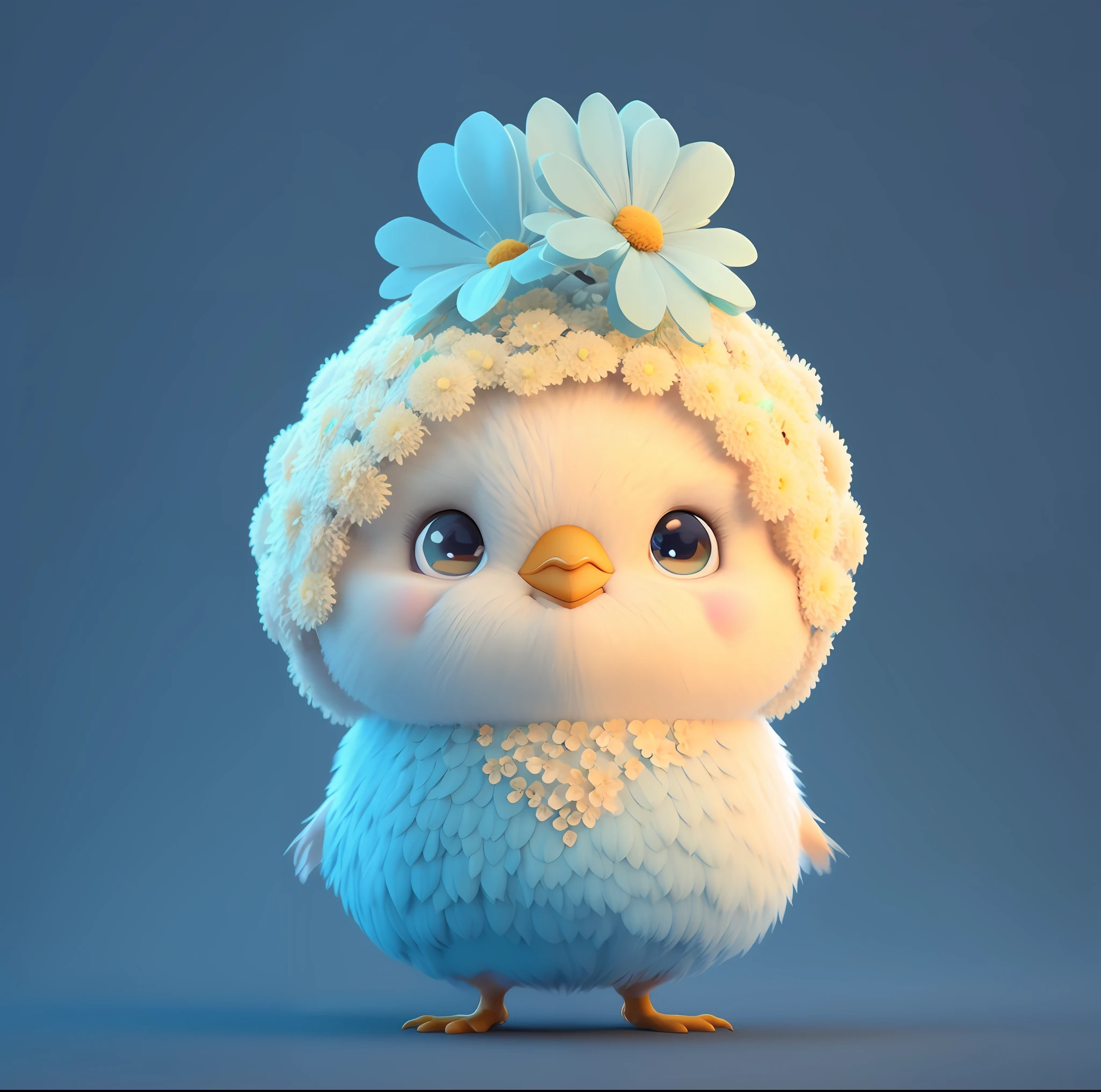 Close-up of a bird with flowers on its head, cute 3 d render, lovely digital painting, Cute detailed digital art, adorable digital art, Cute! C4D, cute character, 3 d render stylized, fantasy duck concept portrait, stylized 3d render, Cute cartoon character, stylized as a 3d render, blue realistic 3 d render