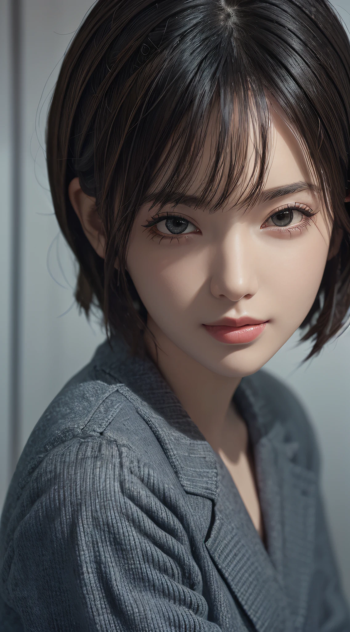 (masterpiece:1.3), (8k, photorealistic, RAW photo, best quality: 1.4), (1girl), beautiful face, (realistic face), (black hair, short hair:1.3), Nice hairstyle，photorealistic eye，Nice detail eyes，（Realistic skin），Beautiful skins，Small suit skirt，absurd res，enticing，超高分辨率，Ultra photo realsisim，The is very detailed，the golden ratio