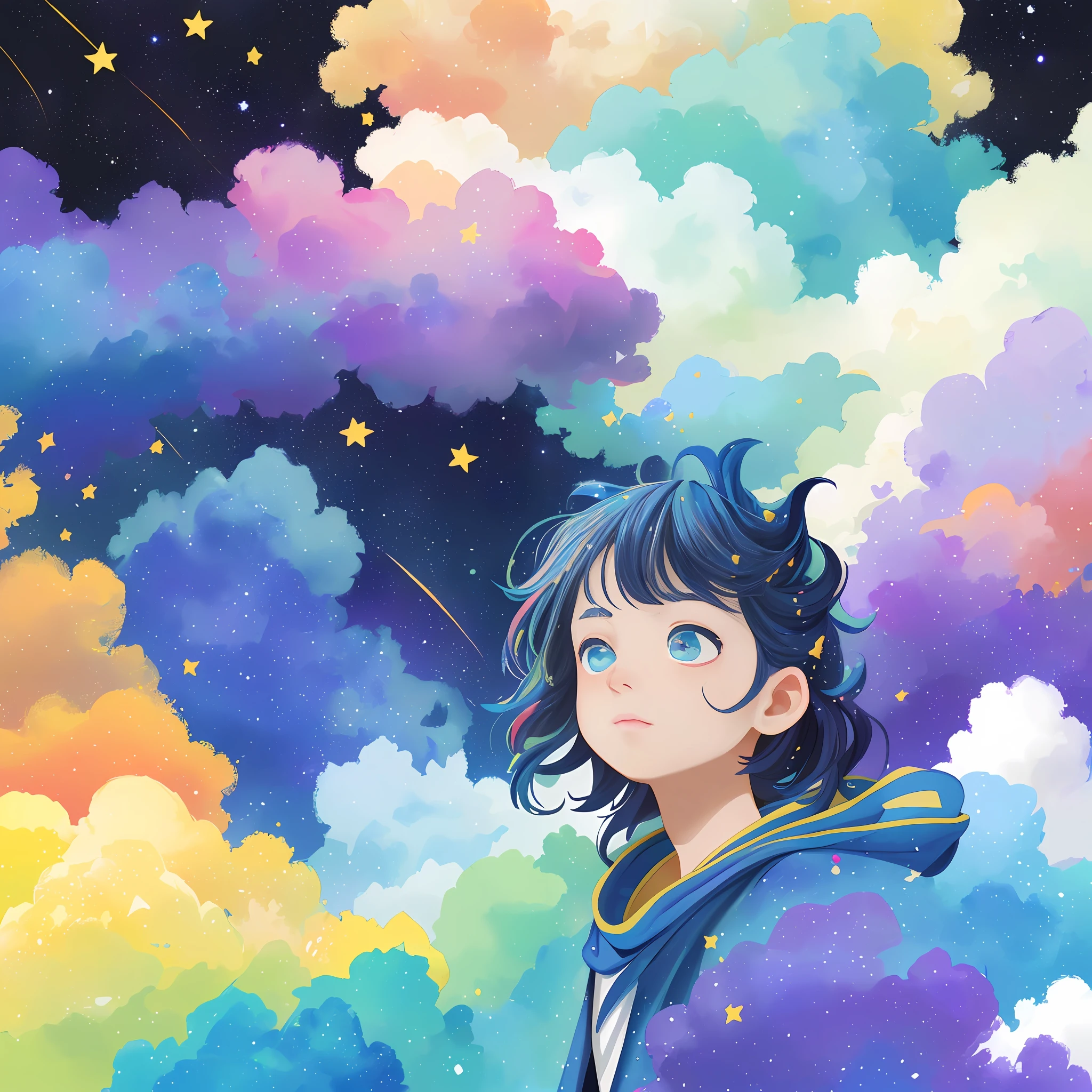 ((masterpiece)), (((best quality))), ((ultra-detailed)), ((illustration)),[realism light effect],shadow,(Fantasy style),(white background:1.6), simple background, (earth theme),(a cloak)[(hair focus,((1girl)),[(big slime hair): (cloud hair):0.3], (hair on background),(high saturation),(hair surrounded by galaxy splashes),)):((her hair is becoming galaxy clouds,:1.27628), (hair and clothes is galaxy clouds and cluster of stars:1.1025),(a cloak is becoming galaxy clouds)(colorful_galaxy_print_clusters_of_stars_print:1.35),((detailed starry sky with colorful galaxy and galaxy clouds):1.2)):0.35], (((masterpiece))),(((best quality))),((ultra-detailed)),(illustration),(dynamic angle),((floating)),(paint),((disheveled hair)),((beautiful detailed face)),collar,bare shoulders, ((colorful hair)),((streaked hair)),beautiful detailed eyes,(Gradient color eyes),(((colorful eyes))),(((colorful background))),(((high saturation))),(((surrounded by colorful splashes))),(((surrounded by colorful dot))),colorful bubble,((shining)),