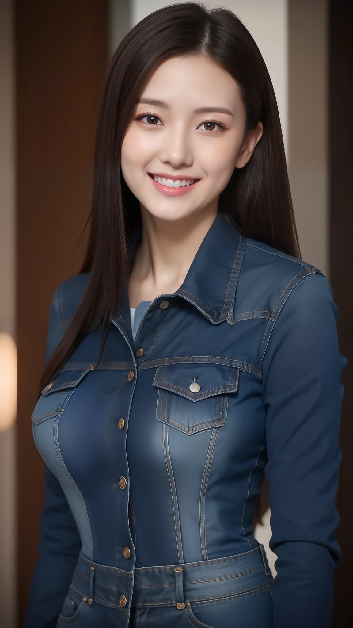 best qualtiy，tmasterpiece，8K high-definition，softlighting、high high quality、volumettic light、1girll，Beautuful Women，pretty  face，head to toe，tightsuit，denim short，Busty and sexy，with fair skin，Charming smile