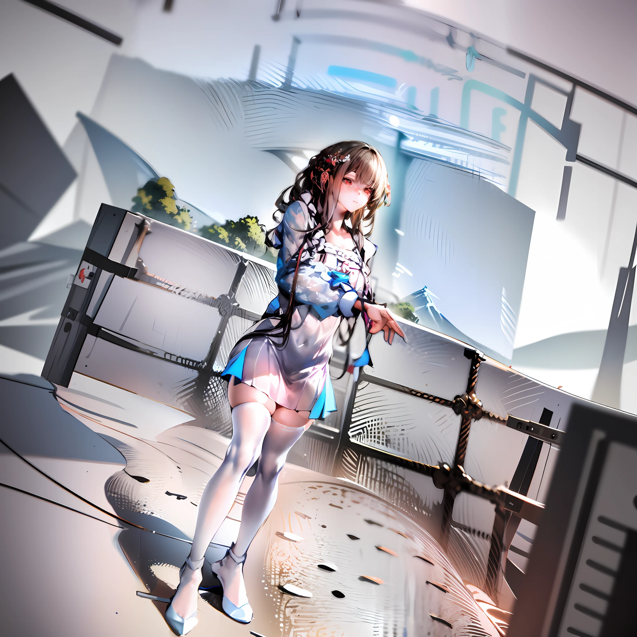 Singer girl in short white skirt and high heels standing in the center of the stage, Kantai collection style, [ 4 K digital art ]!!, A scene from the《azur lane》videogame, Fine details. Girl Front, azur lane style, Big curve loli, Digital anime art, Smooth anime CG art, Best anime 4k konachan wallpaper，Extreme detail，Keep the character's main body action unchanged，Draw hands and faces in detail
