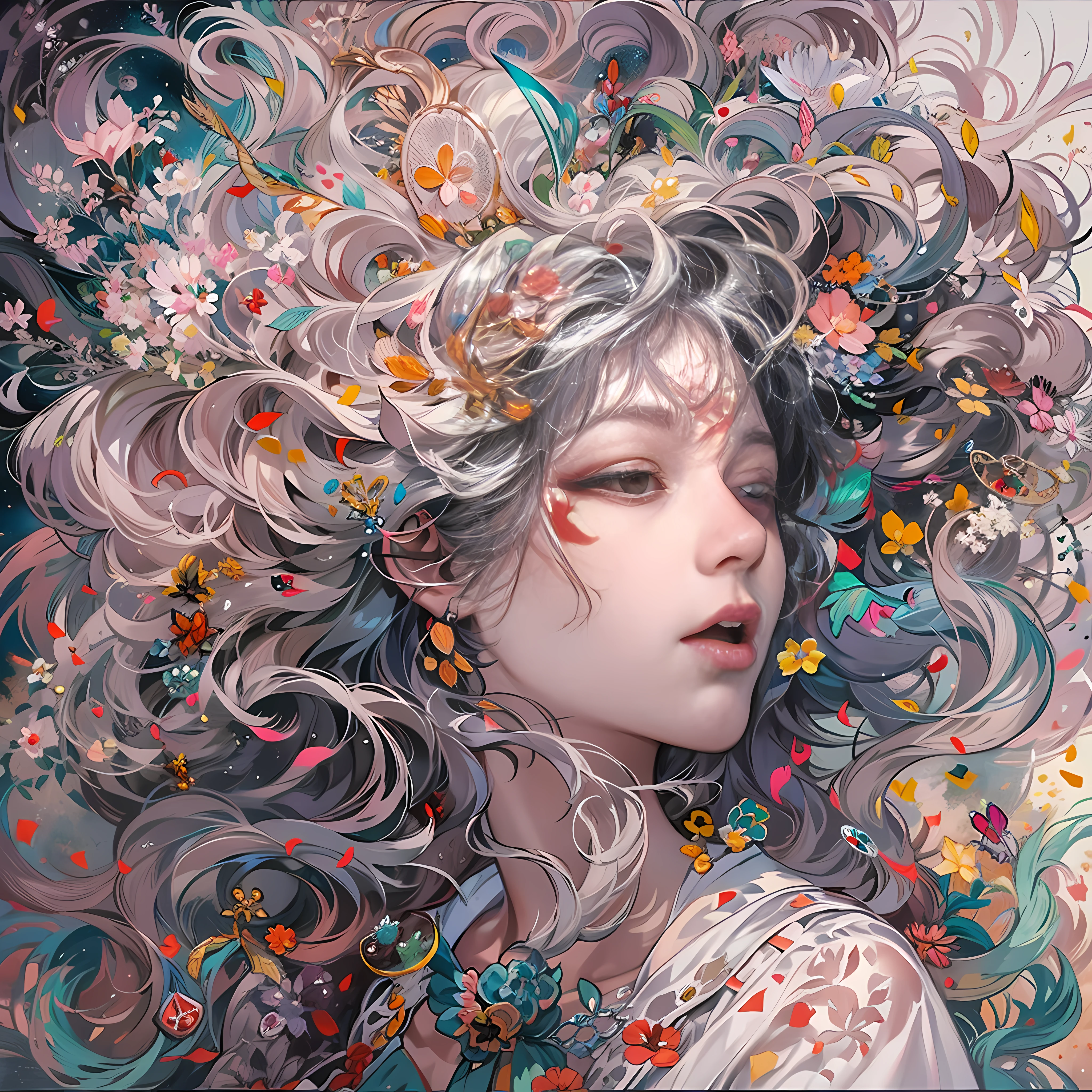 offcial art,统一 8k 壁纸,ultra - detailed,Beauty and aesthetics,tmasterpiece,best qualtiy,(zentangle,datura,Tangles,entangled),(s fractal art:1.3),1girl,The is very detailed,dynamic angle,cowboyshot,The most beautiful form of chaos,Elegant,Fauvist design,vivd colour,romanticism lain,James Jean,Robbie Devi Antono,ross tran,Francis Bacon,Michal Mraz,adrian ghenie,petra cortright,Gerhard Richter,Takato Yamamoto,Ashley Wood,Atmospheric,A note of ecstasy,streaming musical notes visible,no clothes are worn