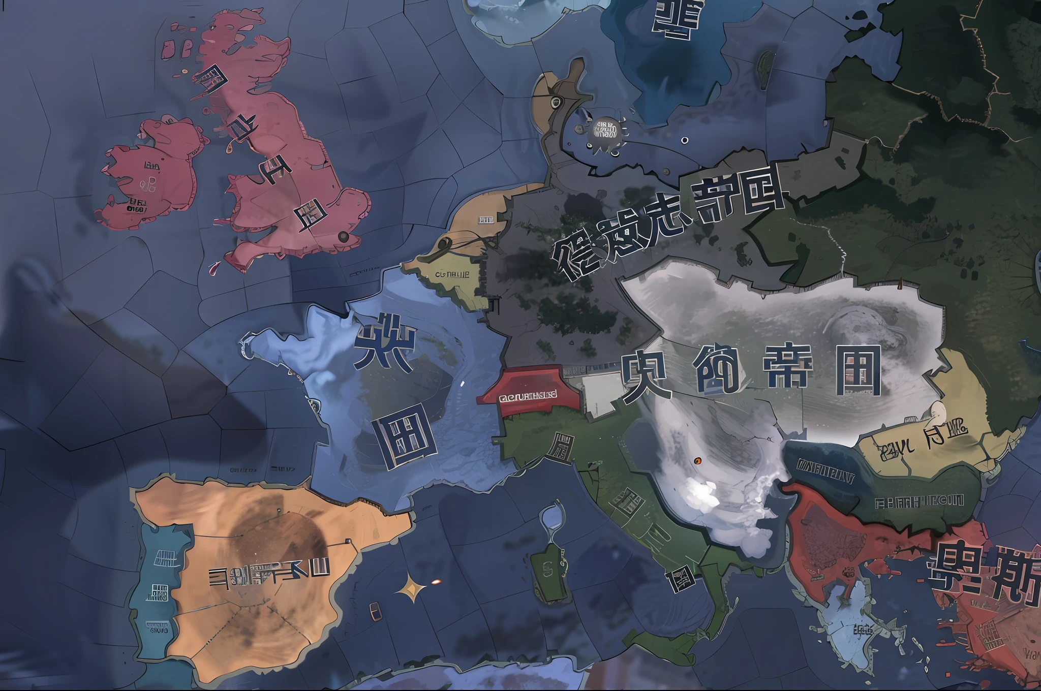 Map of Araffed Europe with Asian script and Asian characters, hearts of iron portrait style, hearts of iron portrait, Europa Globe IV, European color palette, From the Duchy of Lituania, steam workshop maps, The Venetians are, crusader kings 3, sfv, Europe, Override history, Happy!!!, has cleavage, Holy Roman Empire, Crusader King, Italy