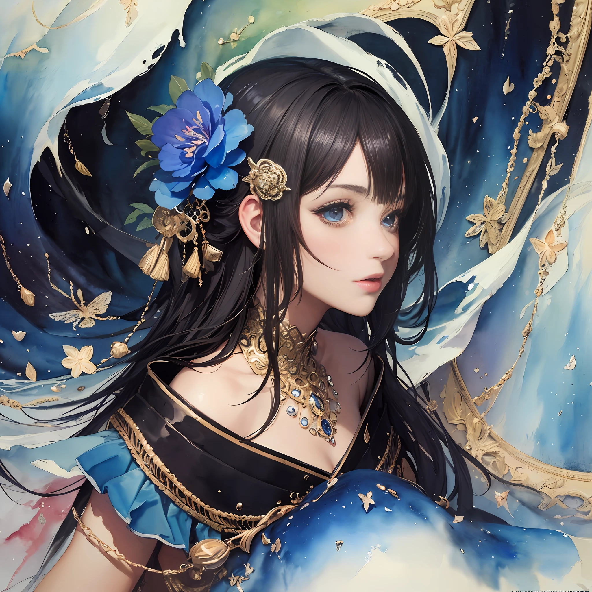(masterpiece, top quality, best quality, official art, beautiful and aesthetic:1.2), (1girl:1.3), extreme detailed,colorful,highest detailed,(watercolour painting:1.3), optical mixing, playful patterns, lively texture, rich colors, unique visual effect