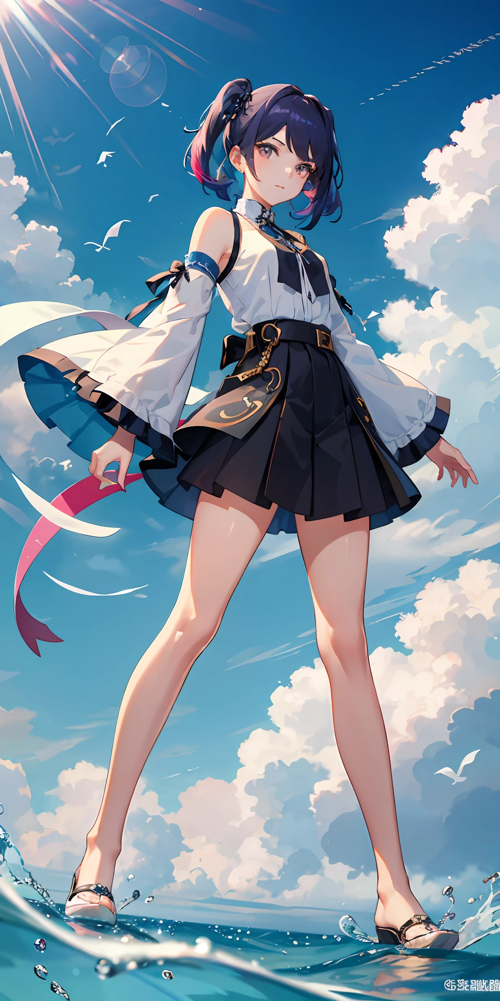 tmasterpiece,Fine,Need,8k,rainbow hair,Mare,rays of sunshine,baiyun,wide wide shot,The whole body of the character,short skirt,