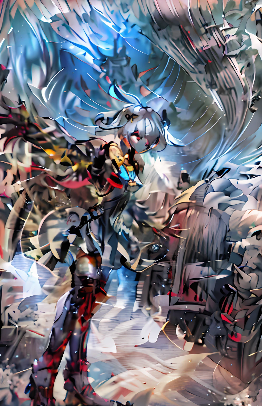 A young singer wearing a short white skirt and sneakers stands in the center of the stage, Kantai collection style, [ 4 K digital art ]!!, A scene from the《azur lane》videogame, Fine details, azur lane style, Big curve , Digital anime art, Smooth anime CG art, Best anime 4k konachan wallpaper，Extreme detail，Keep the character's main body action unchanged，Draw hands and faces in detail