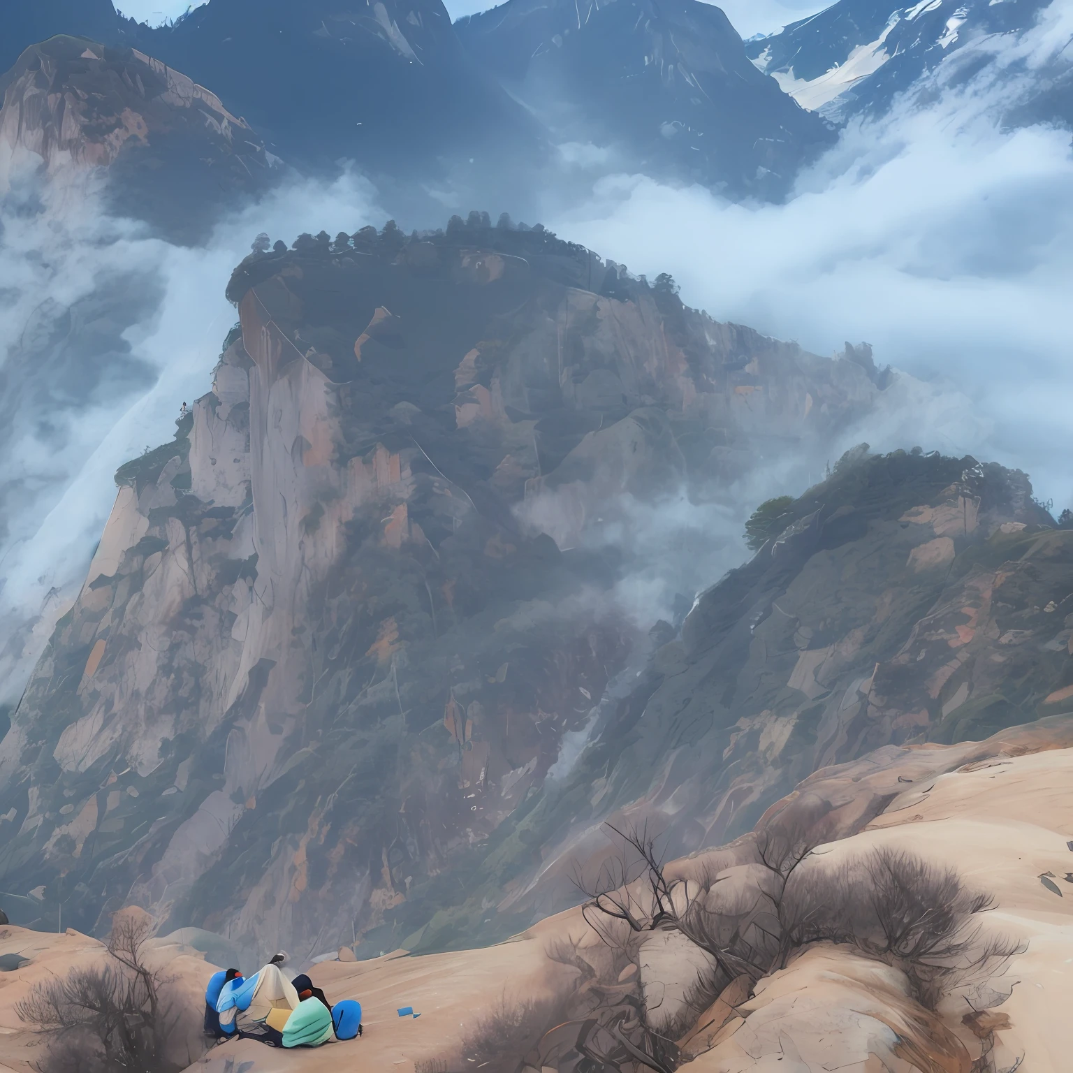 blue-sky,Big Mountain,a person,campsite,ln the forest --auto