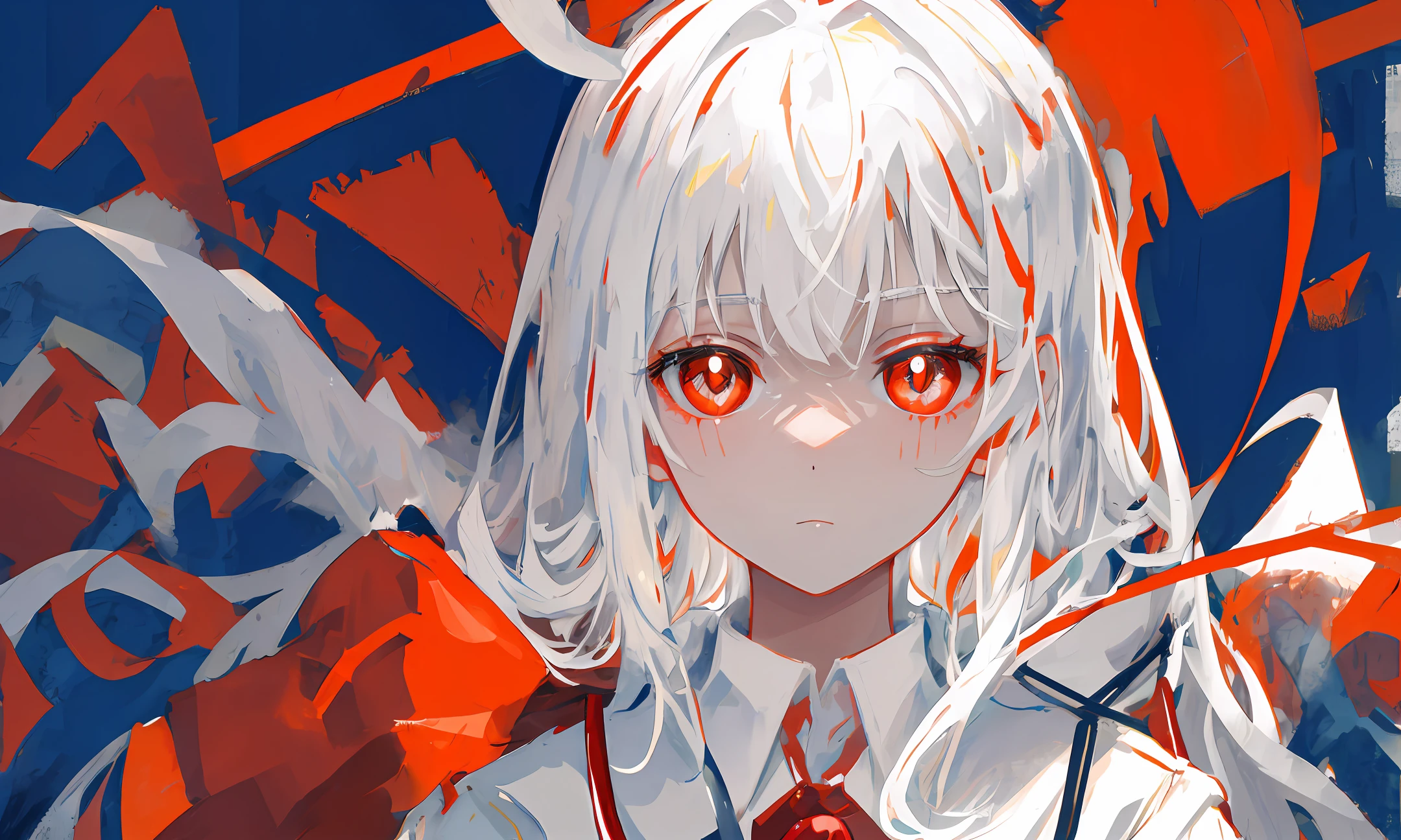 white color hair,red pupils,White doctor coat,schoolgirls,face expressionless