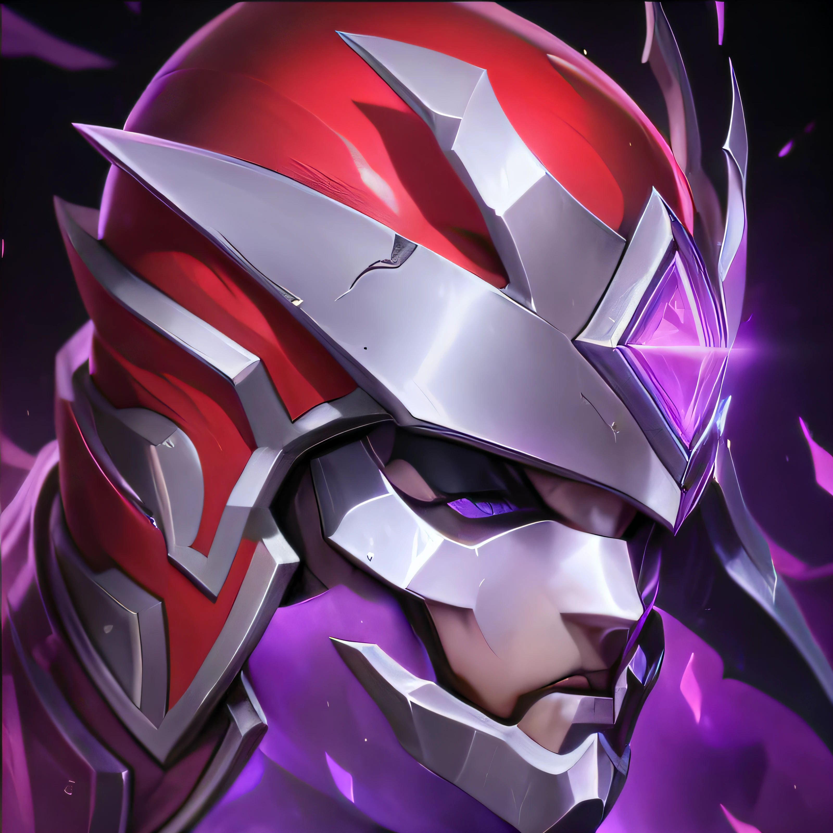 8K,Real materials,HD detail textures,Close-up of purple and blue background,The head is shiny, epic legends game icon, Avatar image, purple glowing core in armor, Aurelion Sol, league of legends arcane, darkness aura, character icon, shinning armor, leblanc, astri lohne, discord profile picture, arcane art style, arcane league of legends, The sword, Protoss