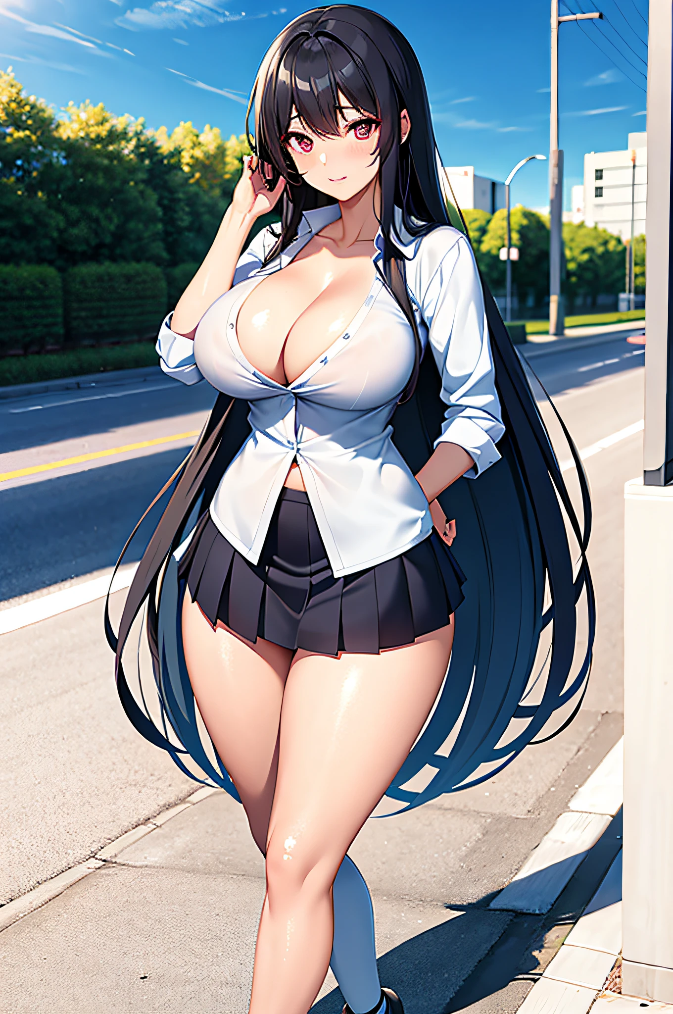 Big high school girl,gigantic cleavage breasts,untied long black hair,Long black hair,twisted eyes,upper legs,style of anime,beautiful anime school girl,hyper realistic schoolgirl,hyper realistic schoolgirl,mesmerizing anime girl,Realistic schoolgirl,big boobs emphasized,Naughty Anime Style,naughty thighs,naughty thighs, Smooth anime CG art,surreal school girl,seductive anime girls,Realistic schoolgirl,Smooth anime CG art,animemanga girl,beautiful anime school girl,Beautiful anime girls,beautiful alluring anime girl,ecchi anime style,photorealistic rendering of anime girls,