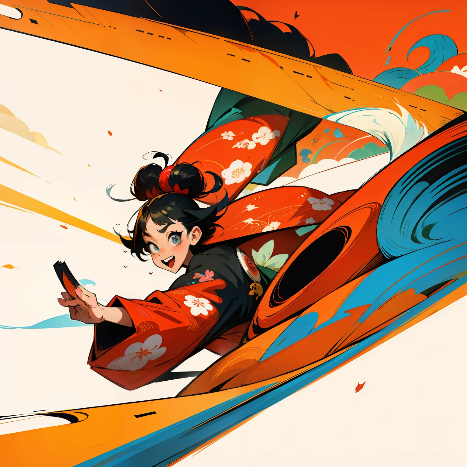 Japanese vintage character illustration,Maximalism,vibrant with colors,Flat coating,Flattening --auto