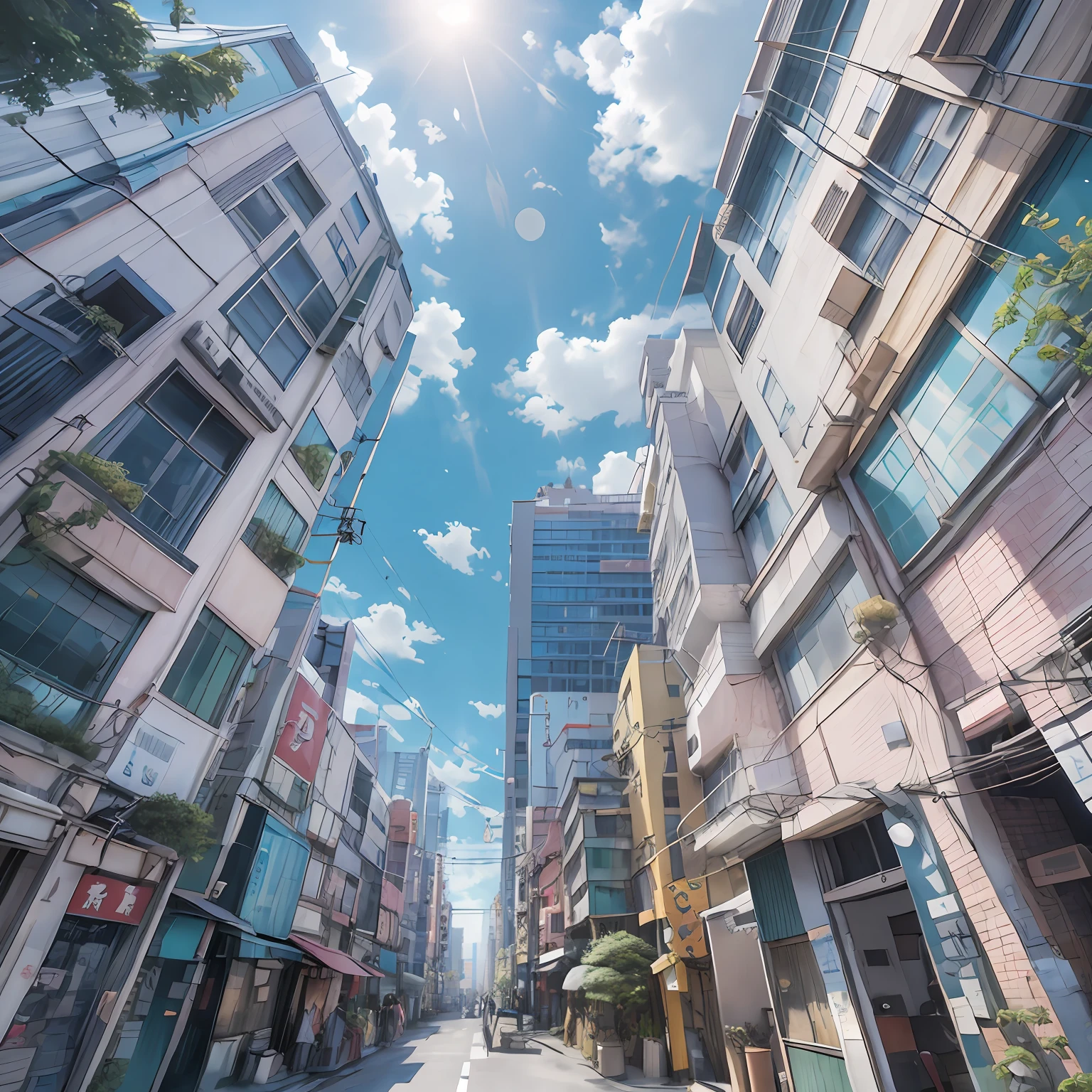 Dense construction、The streets are neat，tokyo street cityscape，Sky and buildings in the background。Content can include the streets of Hong Kong、Akihabara Street, Tokyo、Hedley，and a street perspective，tokyo alleyway，Modern city streets, etc，orange colors。