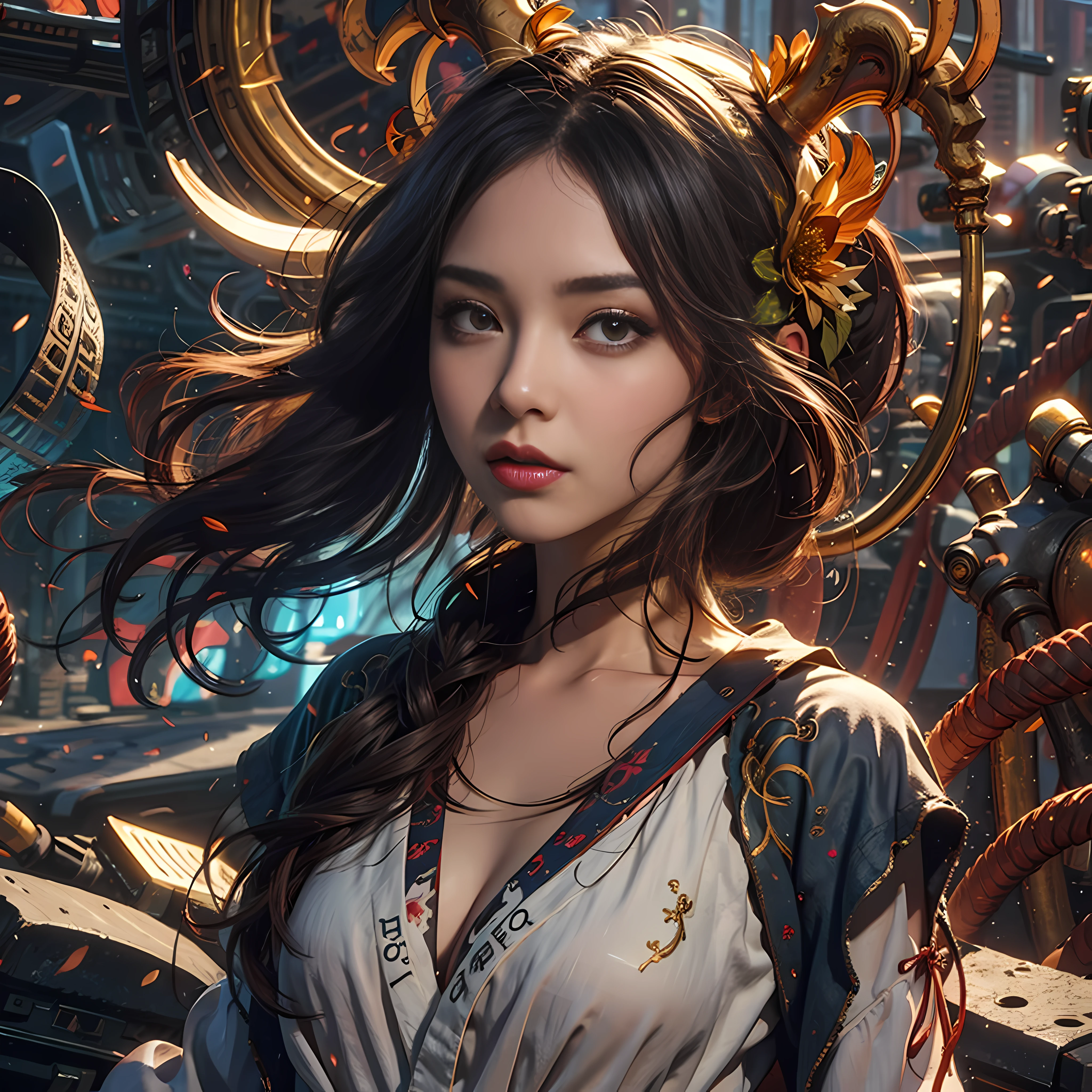 offcial art，统一 8k 壁纸，ultra - detailed，Beauty and aesthetics，tmasterpiece，best qualtiy，（zentangle，datura，Tangles，entangled），（s fractal art：1.3），1girll，The is very detailed，dynamic angle，cow boy shot，The most beautiful form of chaos，elegant，Fauvist design，vivd colour，romanticism lain，James Jean，Robbie Devi Antono，ross tran，Francis Bacon，Michal Mraz，adrian ghenie，petra cortright，Gerhard Richter，Takato Yamamoto，Ashley Wood，Atmospheric，A note of ecstasy，streaming musical notes visible，no clothes are worn