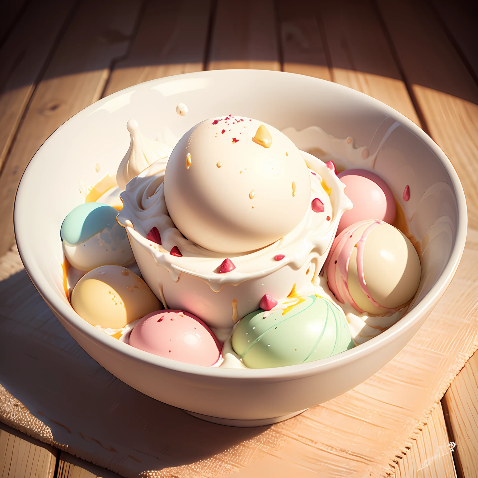 high end photography, digital painting, ultra clean high definition, a bowl of ice cream, white background, 45 degrees view --auto