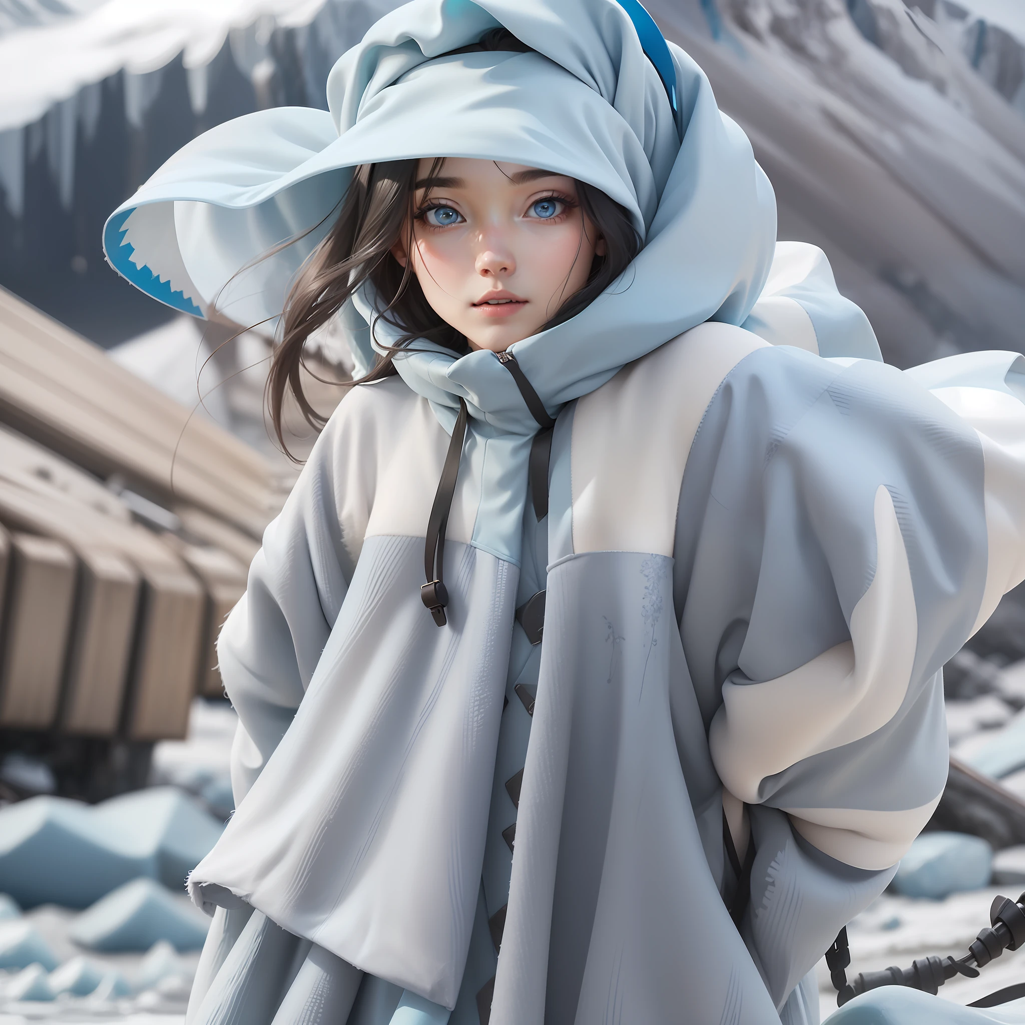 Glacier girl lives in endless glaciers, And he has a beautiful appearance, thin clothes with thin hands are blue and white dresses, which look very mild