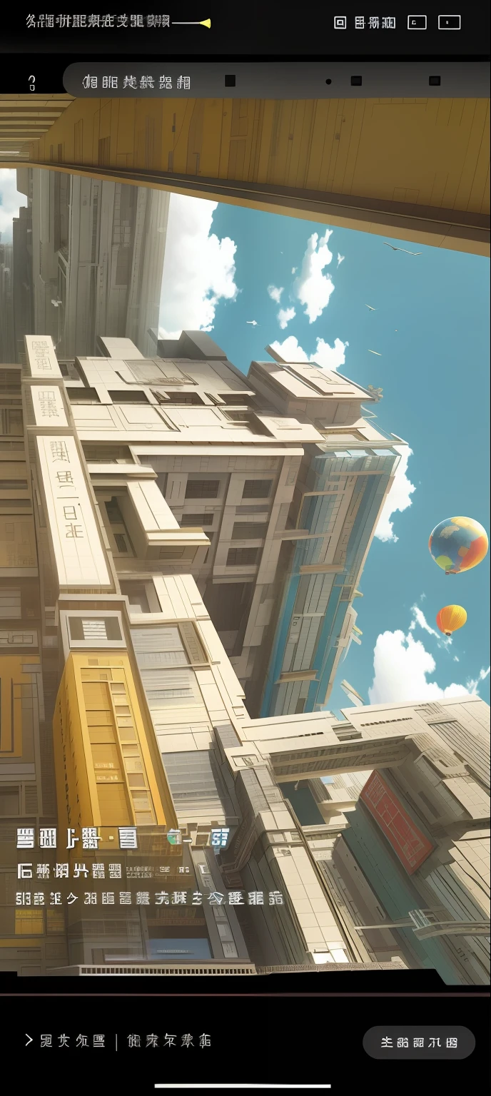 There is a picture of a building with a sky background, overlaid with chinese adverts, beeple!!, beeple masterpiece, 3D parallax view effect, detailed photo of virtual world, 4 0 9 6, beeple style, Low-angle camera view, Movie tone mapping, style hybrid mix of beeple, beeple |