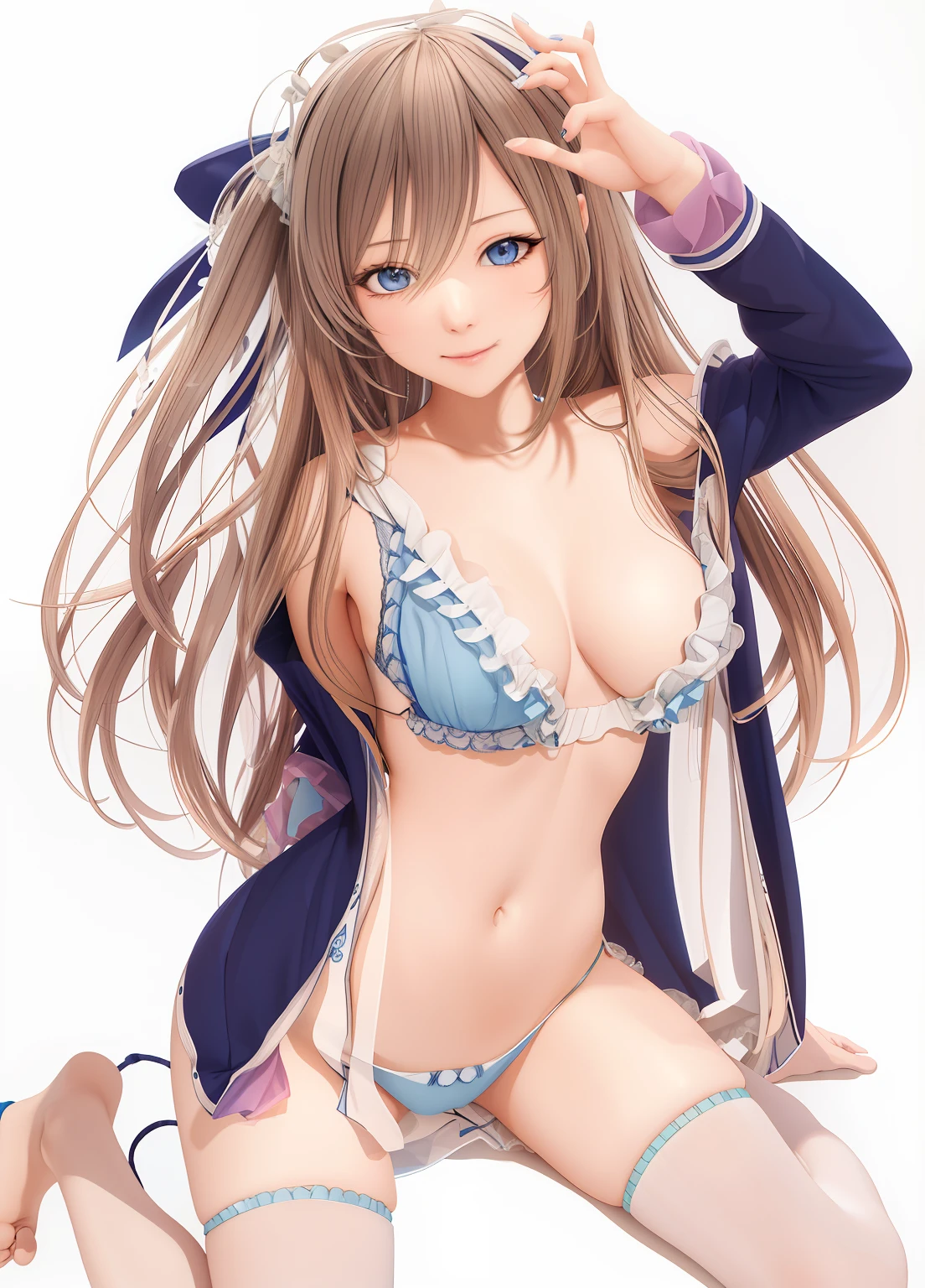 Long hair anime girl posing naked in blue and white costume, Seductive Anime Girl, Smooth Anime CG Art, charming anime girls, beautiful alluring anime woman, beautiful alluring anime , photorealistic anime girl render, render of april, Beautiful anime girl, Ecchi, render of a cute 3d anime girl, azur lane style, Anime Girl