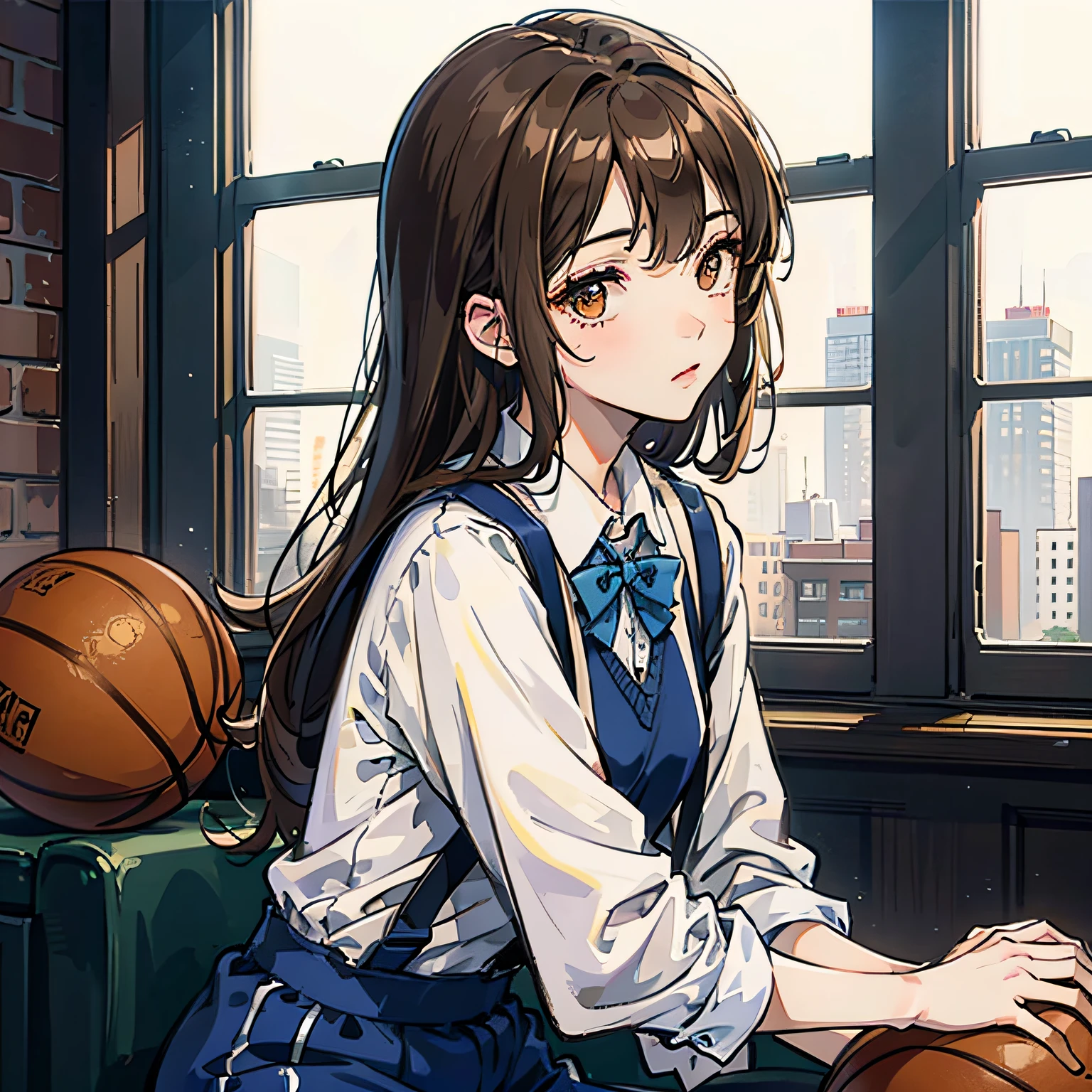 Suspenders，Basketball Brown-haired beautiful girl