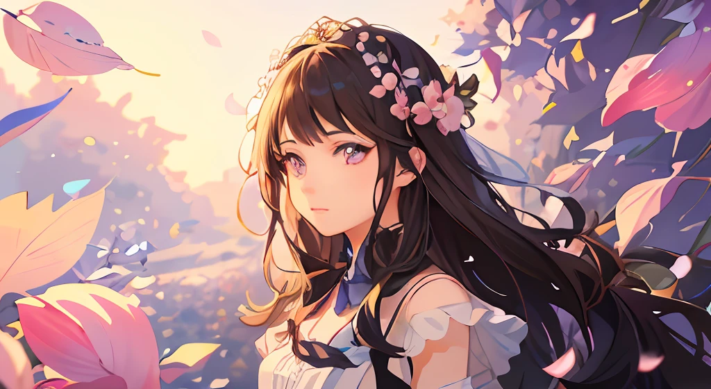 A long hair，Girl with a flower in her hair, a beautiful anime portrait, Guviz-style artwork, Beautiful anime girl, Stunning anime face portrait, detailed portrait of an anime girl, Detailed digital anime art, Guviz, Beautiful anime style, Beautiful anime, Digital anime art, Cute anime girl portrait, Beautiful anime face, portrait anime girl