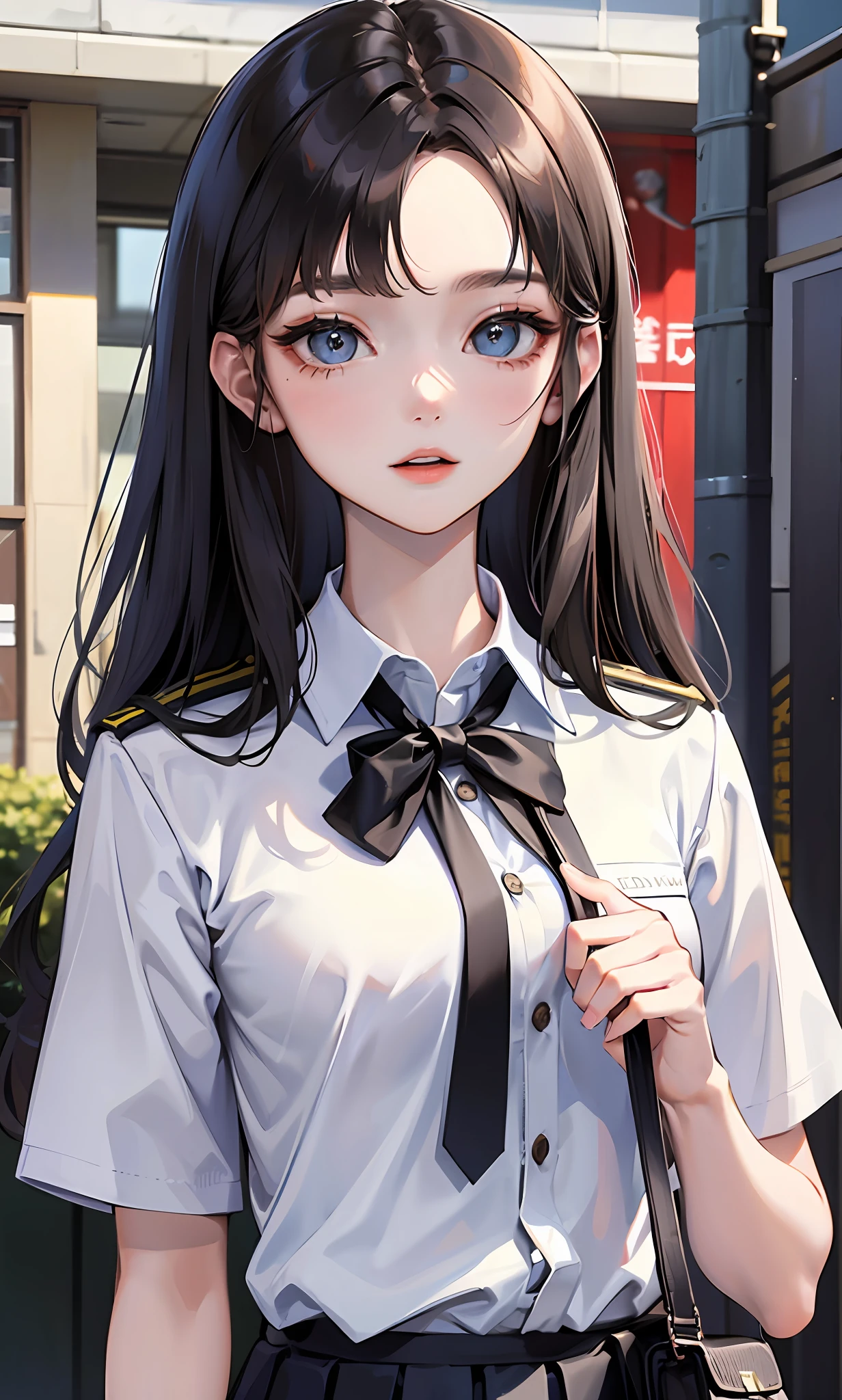 Korea uniform, girl in Koreauniform, high school student in Korea, white shirt, wite ribbon --auto