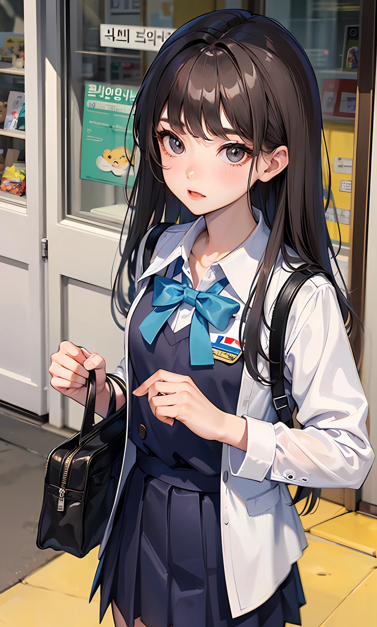 Korea uniform, girl in Koreauniform, high school student in Korea, white shirt, wite ribbon --auto