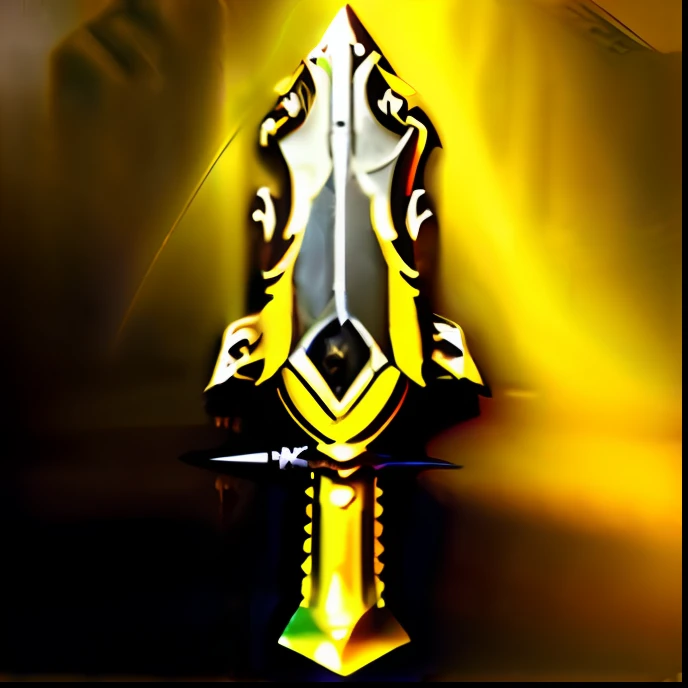 Close-up of a metal object with yellow and white stripes, realistic lance, spears, The sword, style of ghost blade, war blade weapon, armored sword blade, Excalibur, huge oversized sword, big sword, legendary sword of technology, sleek interceptor profile, mjolnir armor from halo infinite, Huge sword, metallic scepter, warframe armor