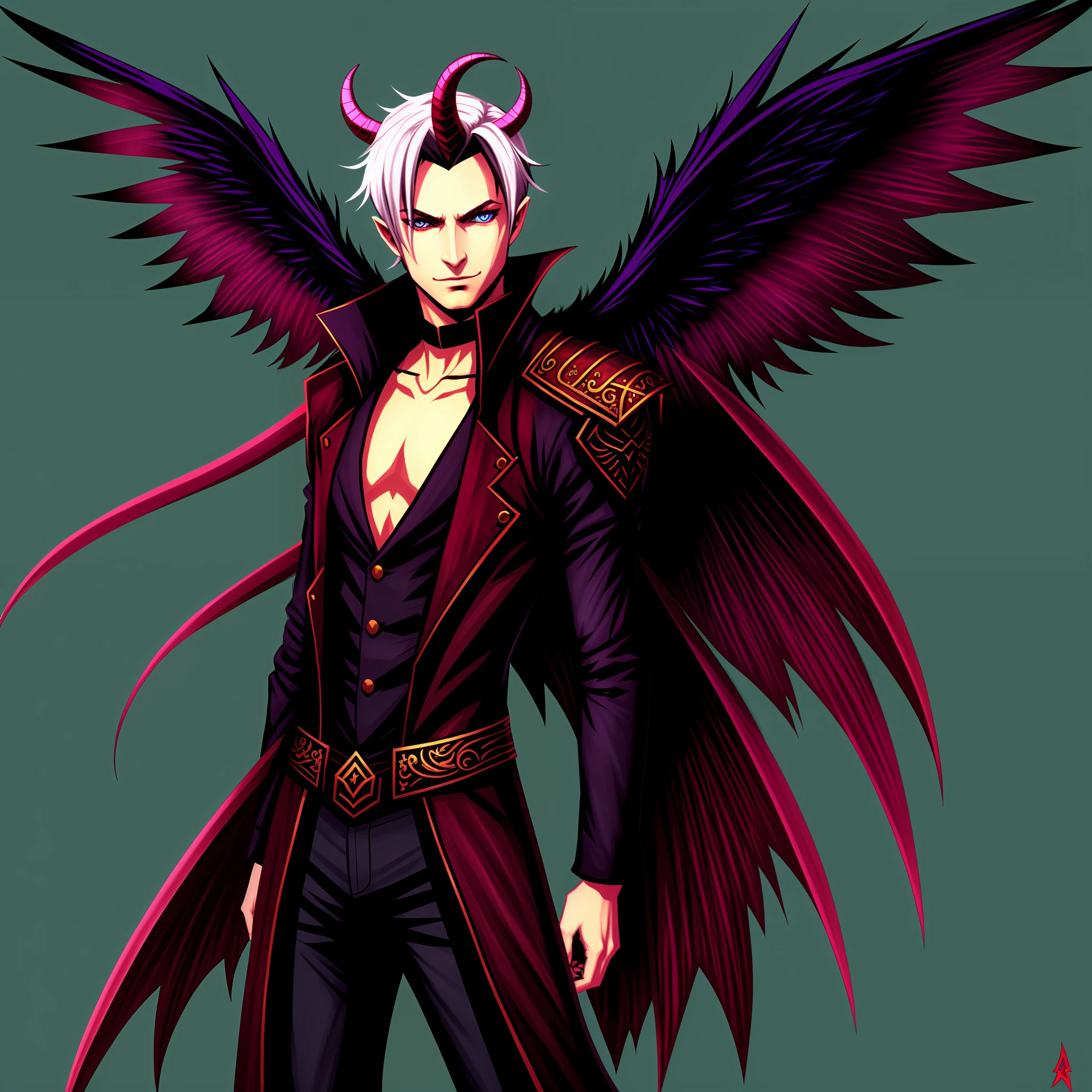 male tiefling with demonic wings