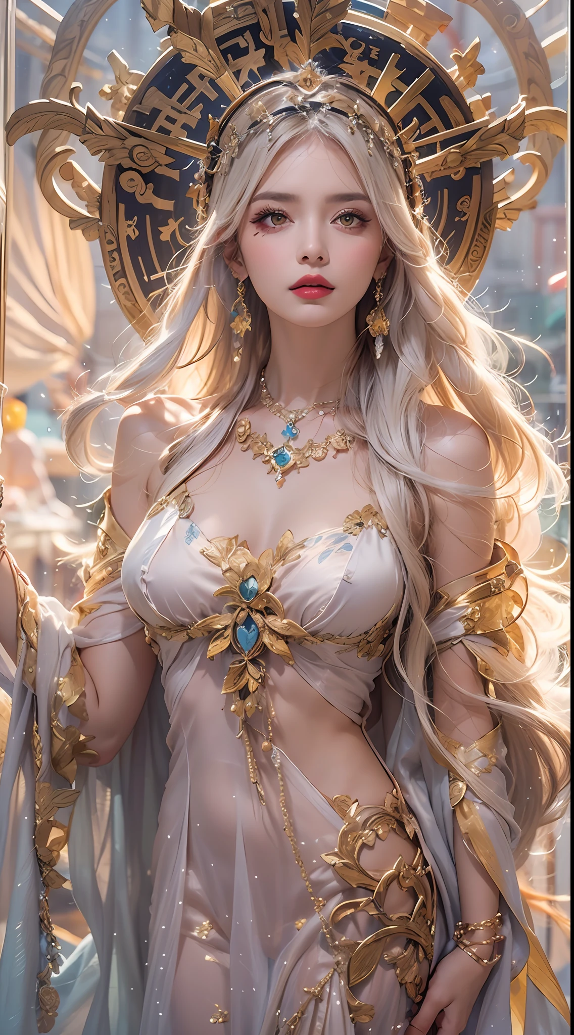 1 27-year-old girl, 1 goddess from the future athena, 12 zodiac signs pink purple goddess, goddess athena sexy face thin yellow nightgown, long thin nightdress 12 zodiac many details sexy black lace , mythical goddess athena from the future, elegant glitter athena style, dark and mysterious version, athena crown, vermilion lips, thin and beautiful lips, goddess athena not smiling, pair pursed lips, characters created by karol bak and pino daeni, intricate detail, detailed background, extremely detailed, light french, female, inner face, side view of goddess Athena, ( big and round breasts: 1.8), (very flat and regular chest: 1.8) phoenix hair brooch, long hair neatly tied up, (Long hair has 7 colors like rainbow: 1.9), beautiful face in detail and balance for balanced eyes, (transparent yellow eyes: 1.8 ), big round eyes and very nice and detailed makeup, visionary, long silk nightgown, mysterious makeup, bracelets, bangs and dye pale yellow, upper body, (athena's upper body): 1.8 ), drooping arms, realistic and vivid image, (stars that make up athena: 1.7), (athena sky and portals of time and fictional space: 1.8), fictional art , RAW photo, hanfu photo, best photo, high_res, best quality, best photo, 8k quality, 8k extreme, surrealism, real economy photo best, art portrait of athena sign, 1 back athena sign icon, single athena portrait, truest color scheme, best color photo, masterpiece, hair decoration, necklace, jewelry, beautiful face, upper body, tyndall effect, optics, dark studio, border light, two tone light, (high skin detail: 1.2), 8k uhd, dslr, soft light, high quality, volumetric light, natural, Photo, high resolution, 4k quality, 8k, Bokeh, Smooth and sharp, 10x pixels, seductive Athena, sexy athena, (background space: 1.8), (stripes) galaxy: 1.7), aurora, lightning, (Aurora Background: 1.8), perfect eyes, picture perfect eyes, beautiful goddess and flowers,