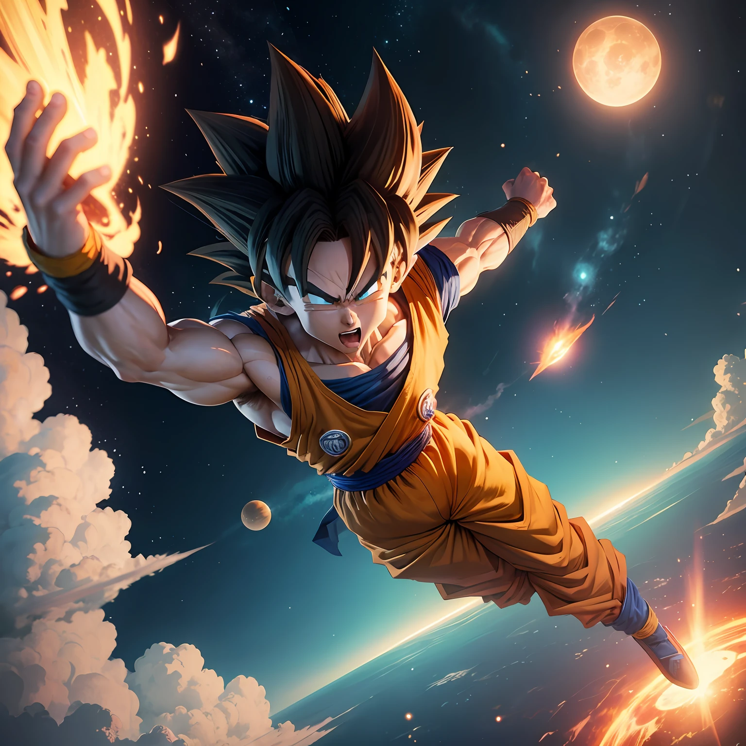 dragon ball goku flying in the sky fighting cell --auto